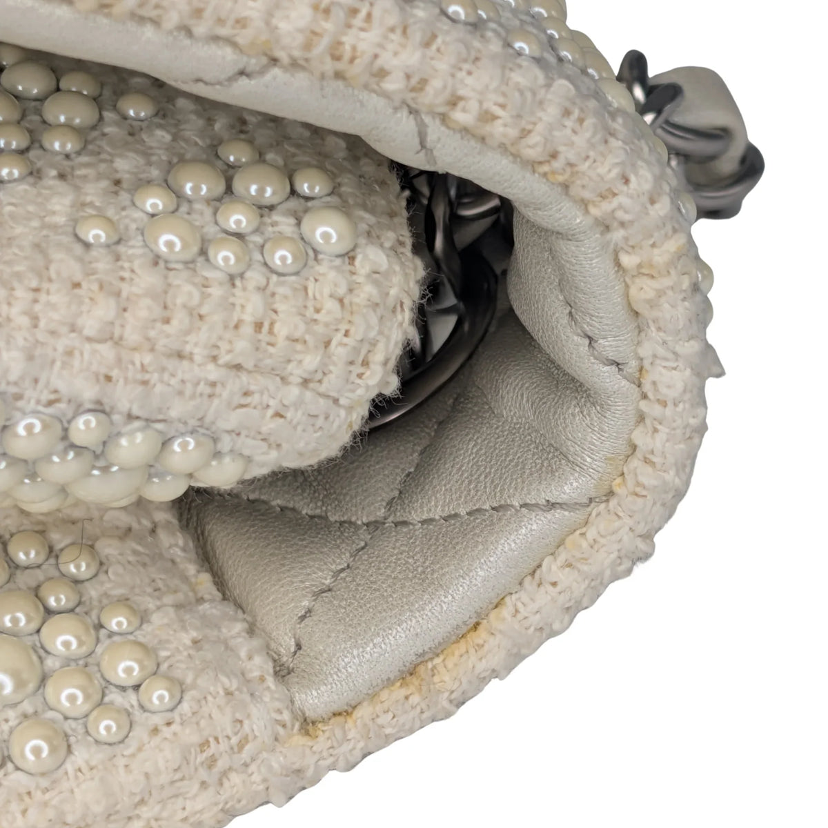 Chanel Classic Flap Pearl Embellished Shoulder Bag White - Lost Designer