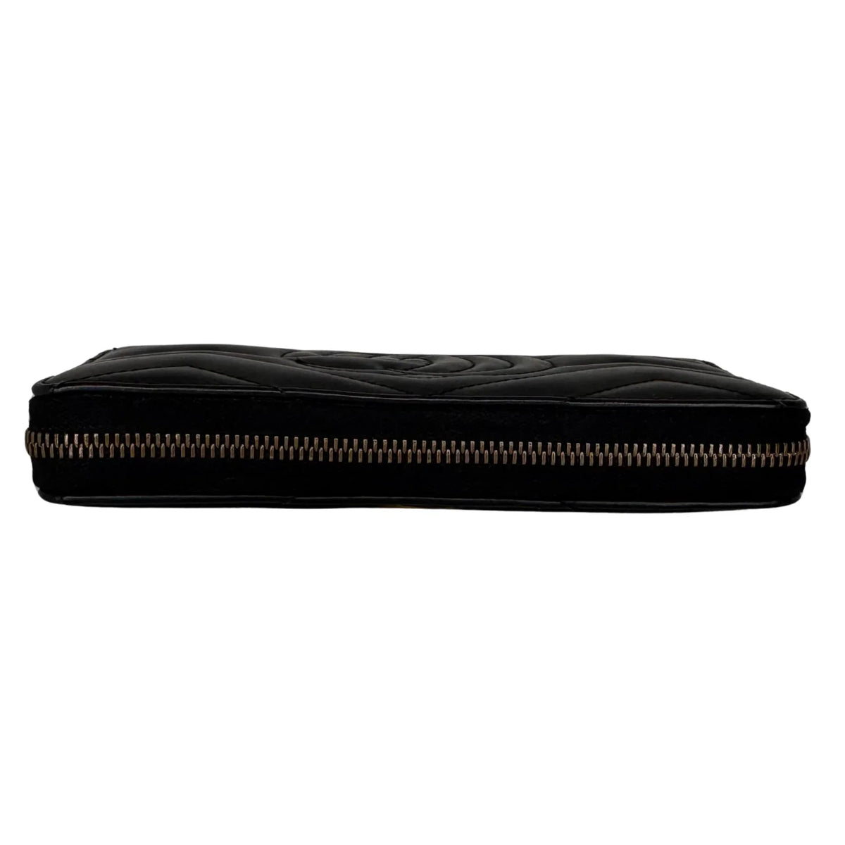 Gucci GG Marmont Zip-Around Long Wallet Black Matelassé Chevron Leather - Lost Designer