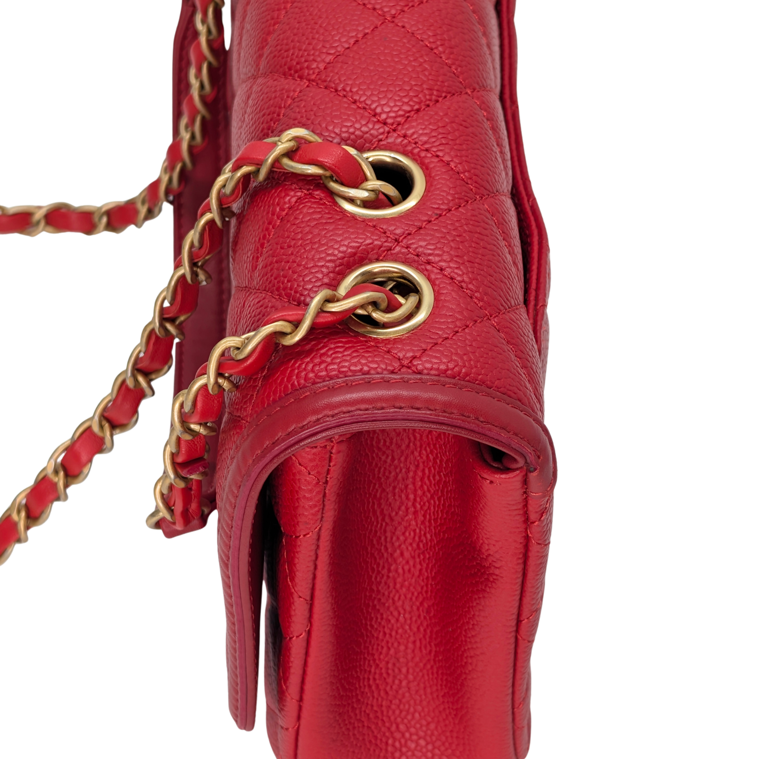 Chanel Medium CC Quilted Caviar Filigree Flap Bag Red
