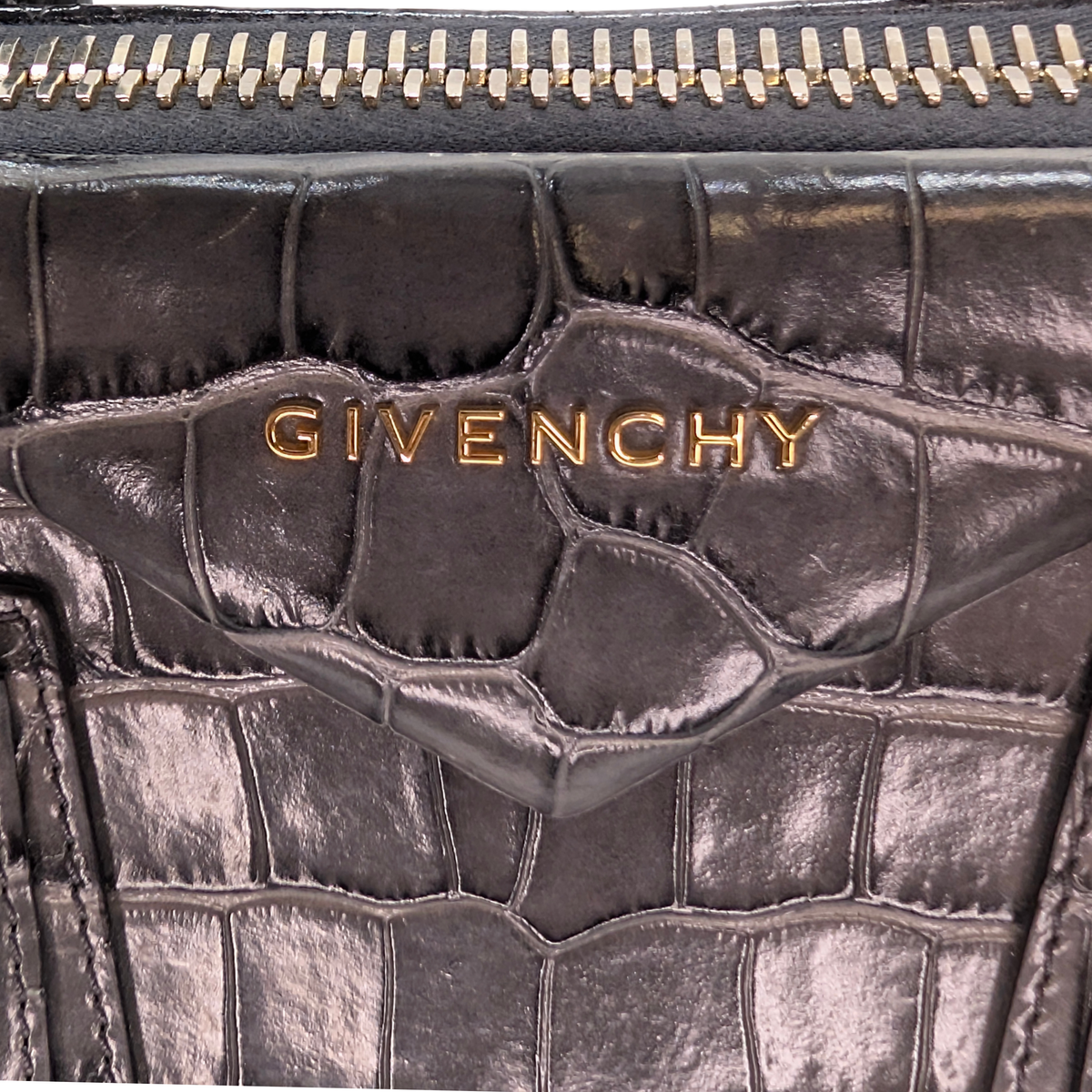 Givenchy Small Antigona Black Crocodile Embossed Bag Storm Grey