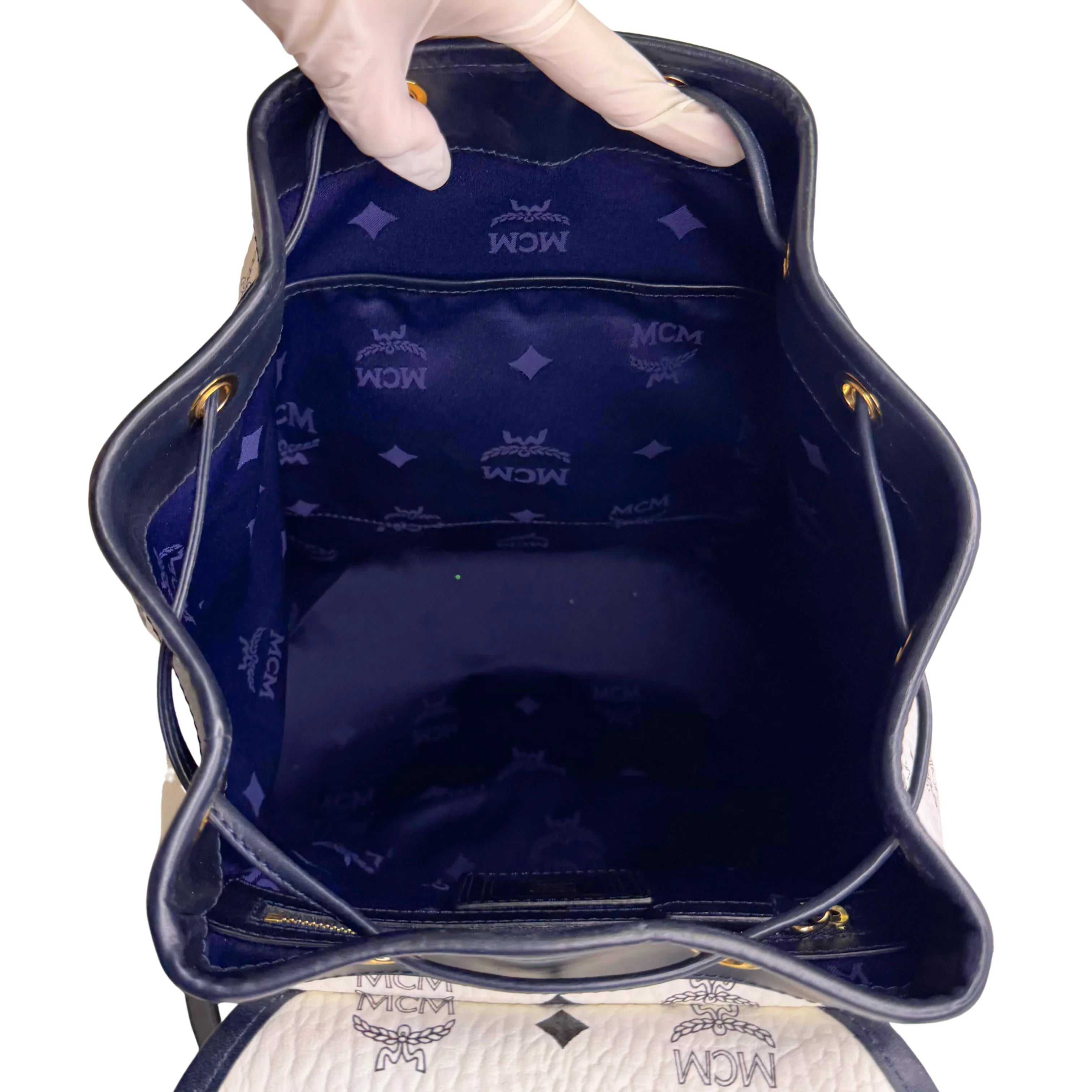 MCM Heritage Drawstring Backpack White - Lost Designer