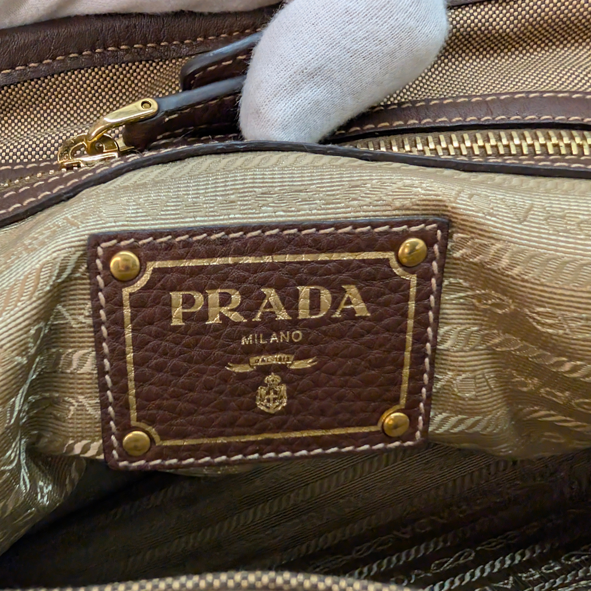 Prada Logo Jacquard Tote Bag Brown