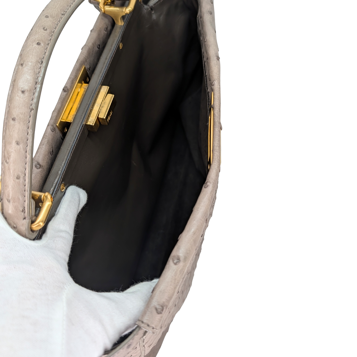 Fendi Peekaboo Large Ostrich Bag Taupe Grey