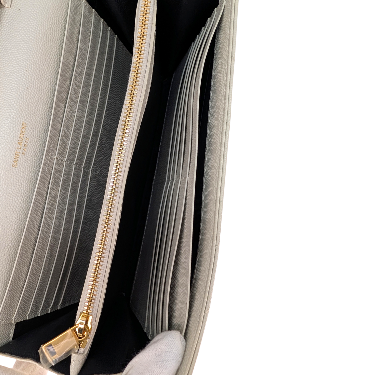 Saint Laurent Cassandre Envelope Chain Wallet Blanc White