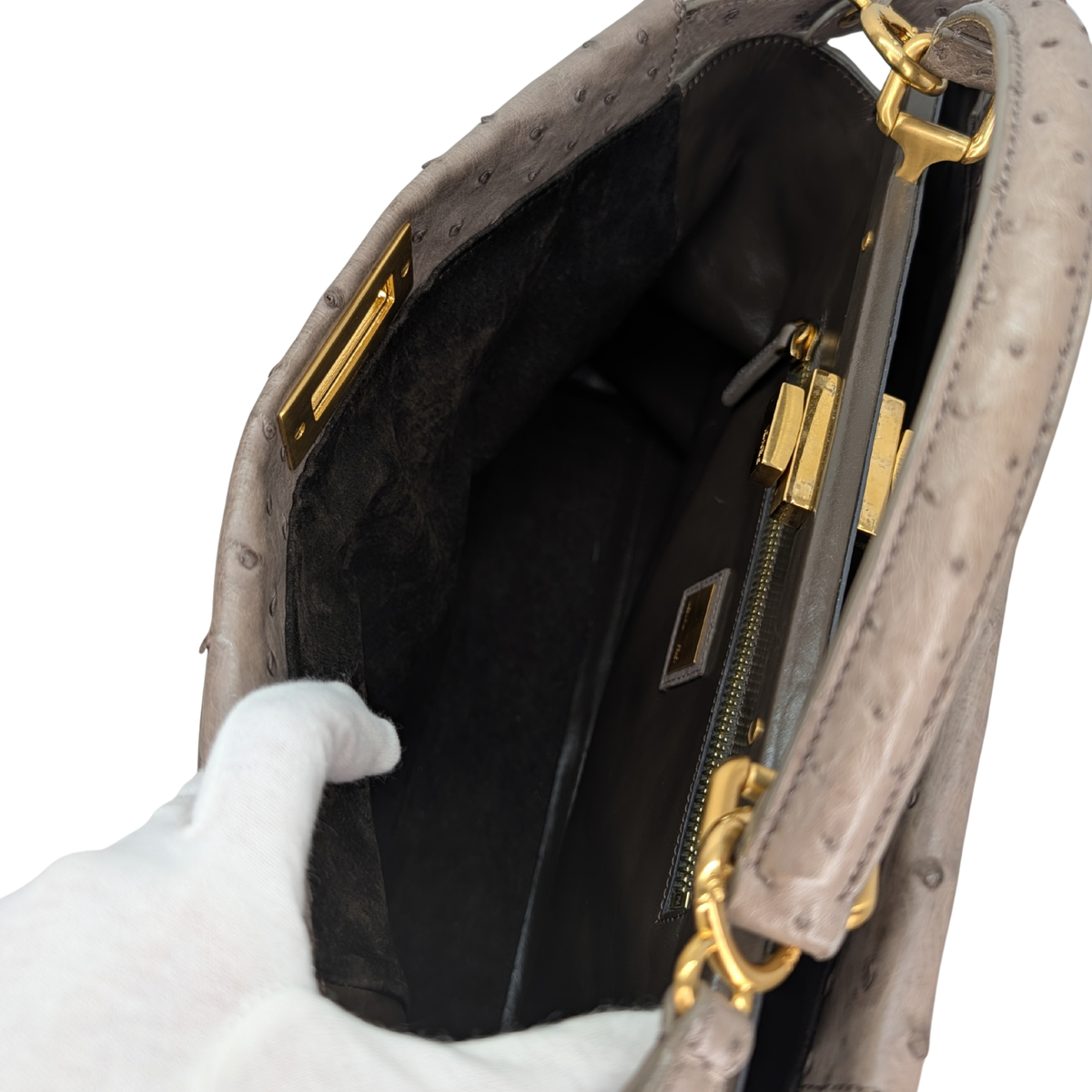 Fendi Peekaboo Large Ostrich Bag Taupe Grey