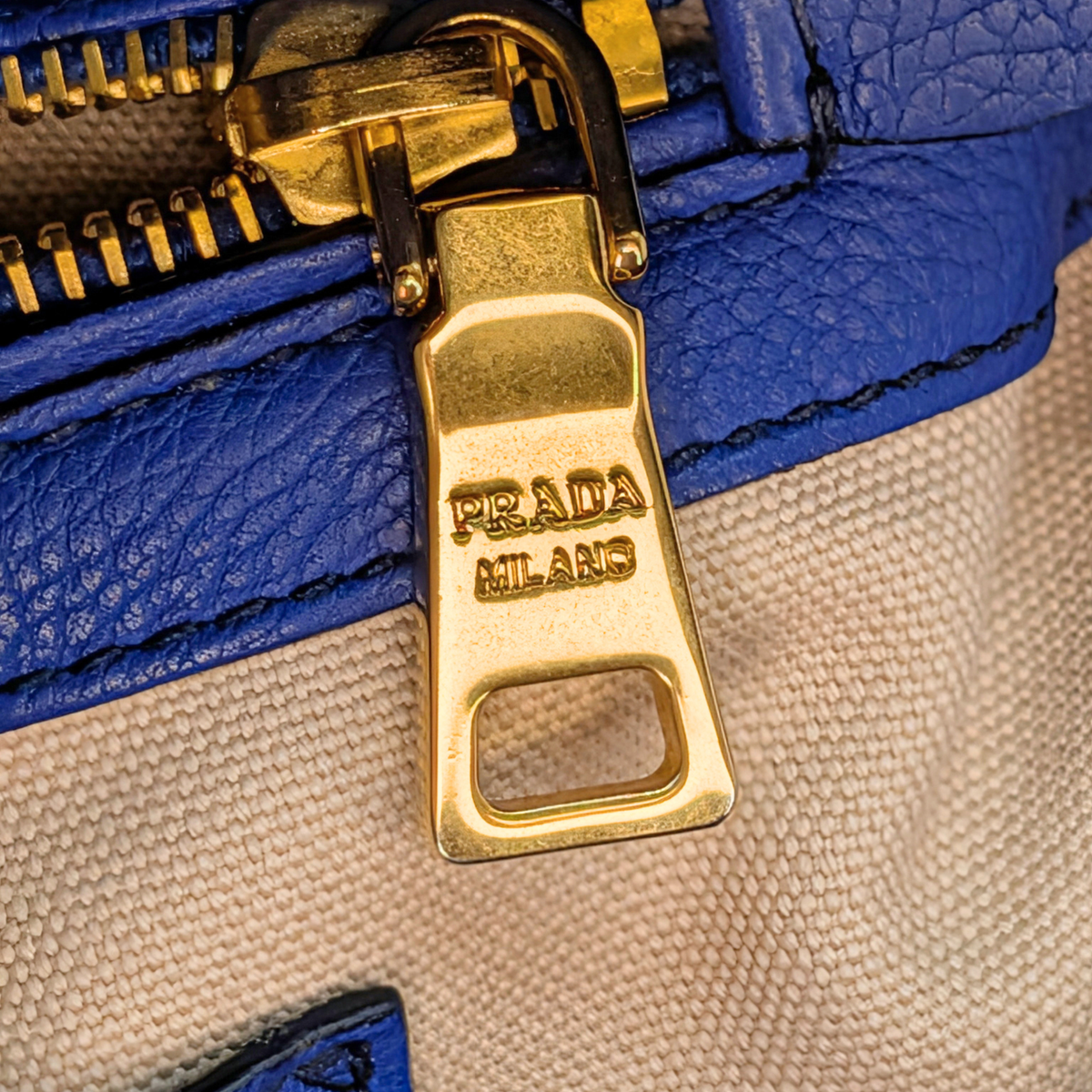 Prada Vitello Daino Leather Tote Bag Blue