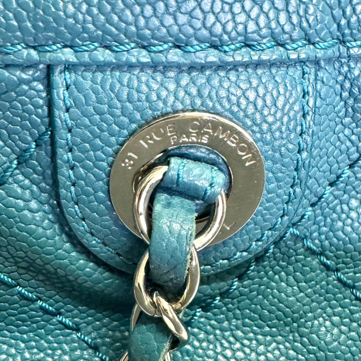 Chanel Everyday Grained Calfskin Quilted Bag Teal Blue - Lost Designer