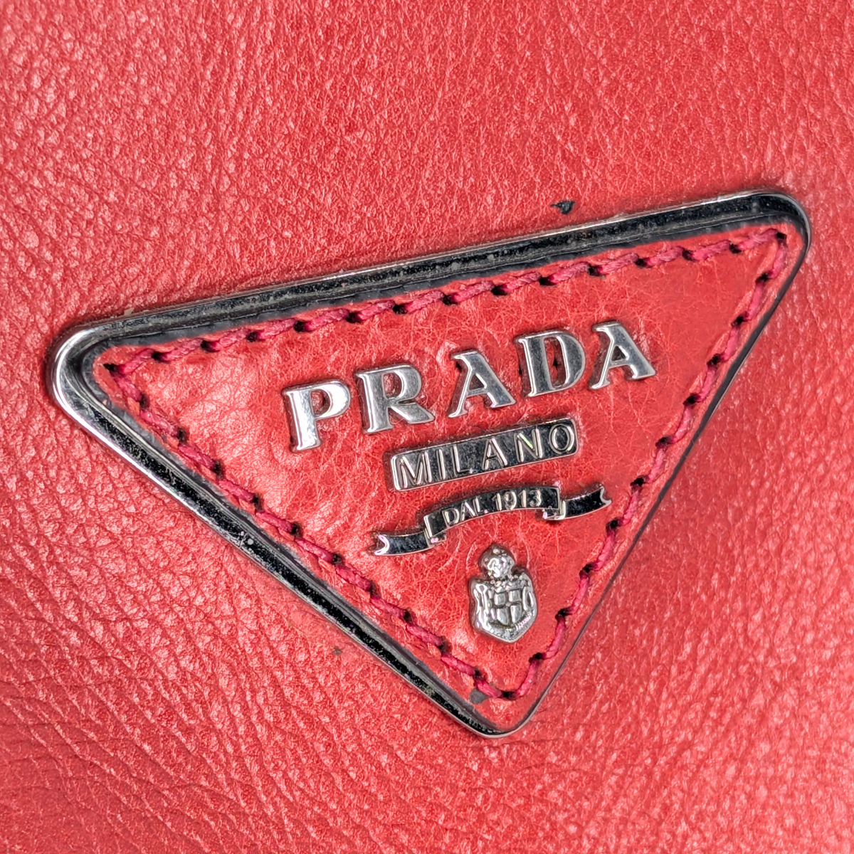 Prada Glace Calf Leather Twin Pocket Double Handle Tote Red