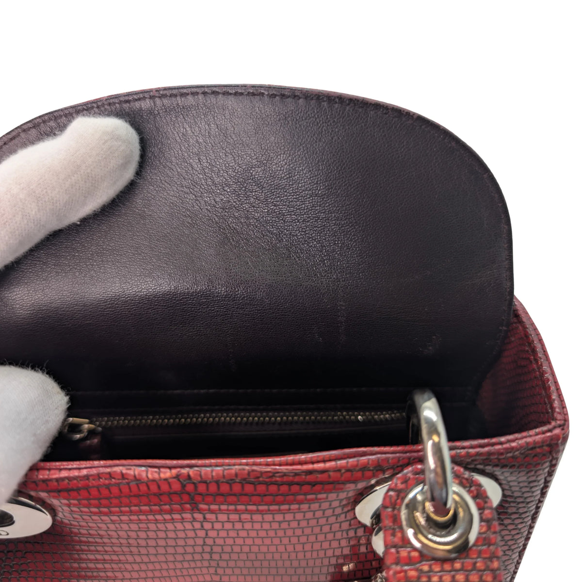 Christian Dior Mini Lady Dior Lizard Burgundy - Lost Designer