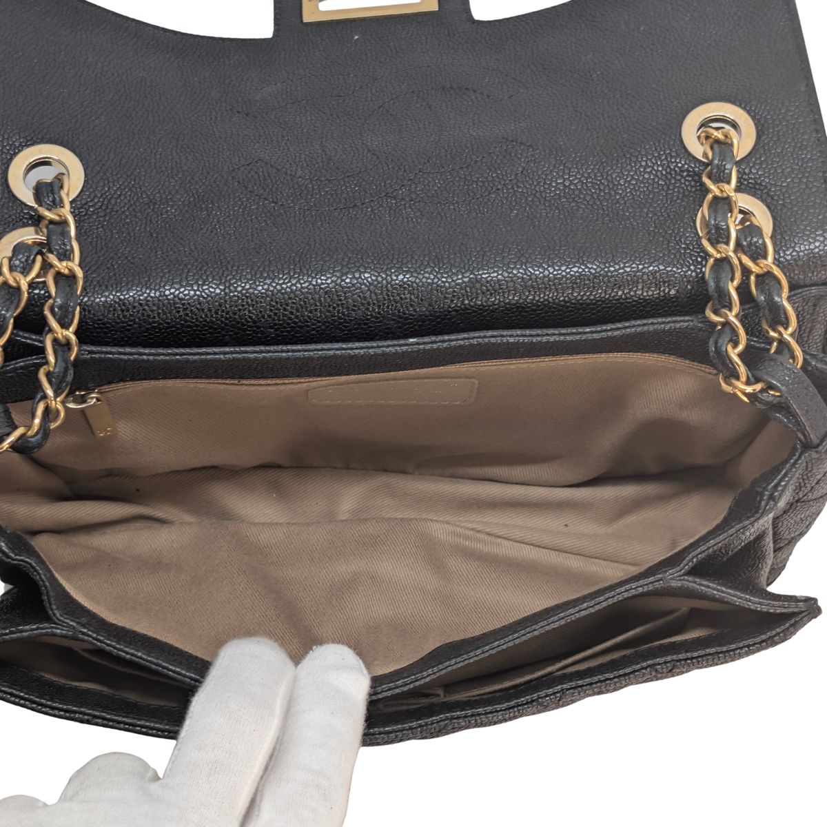 Chanel Mademoiselle 2.55 Cavier Leather Lock Flap Bag Black