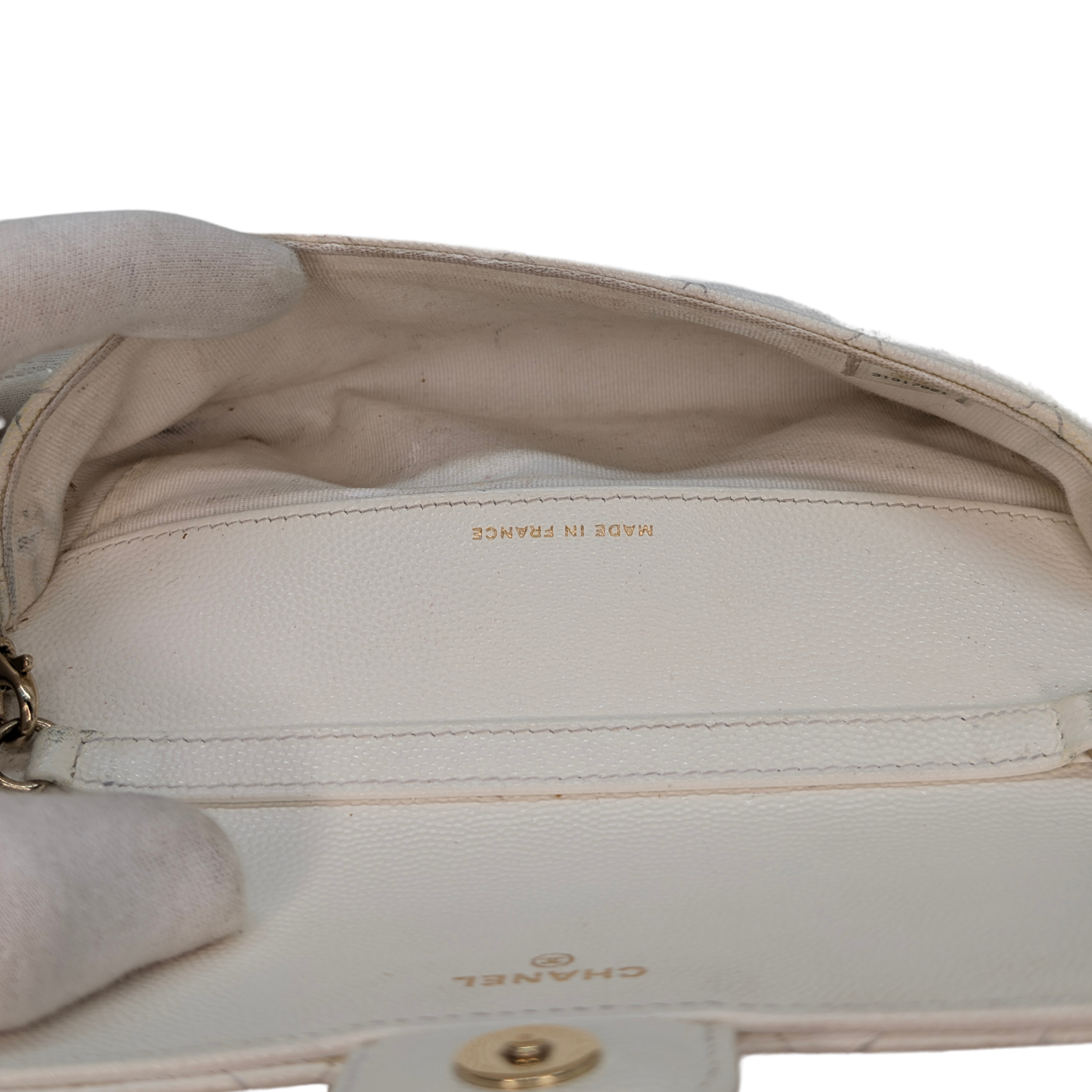 Chanel Quilted Caviar Sunglasses Case Bag White