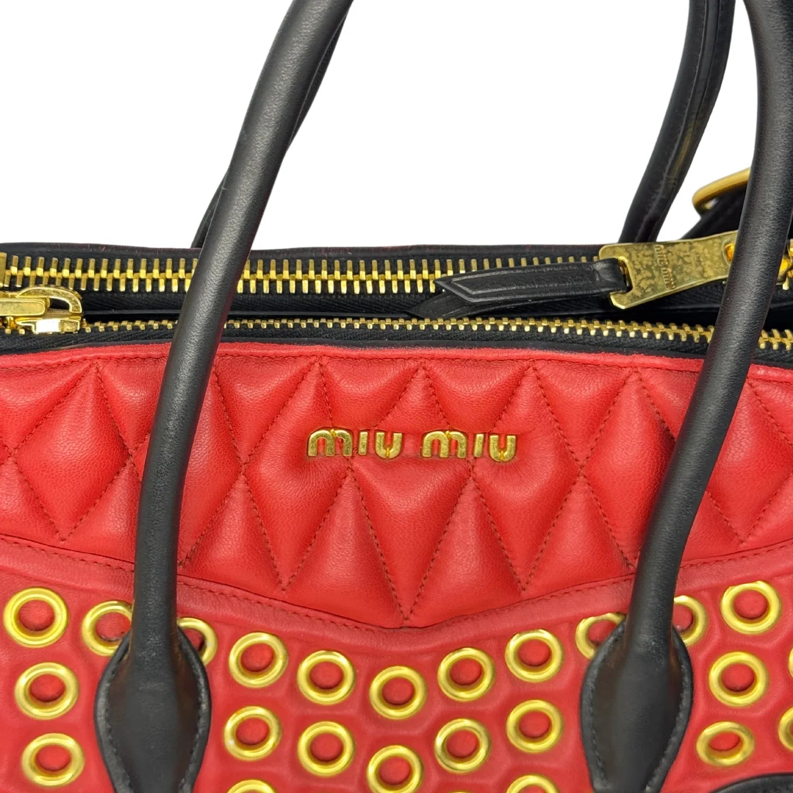 Miu Miu Nappa Biker Bicolor Quilted Leather Bag – Red & Black - Lost Designer