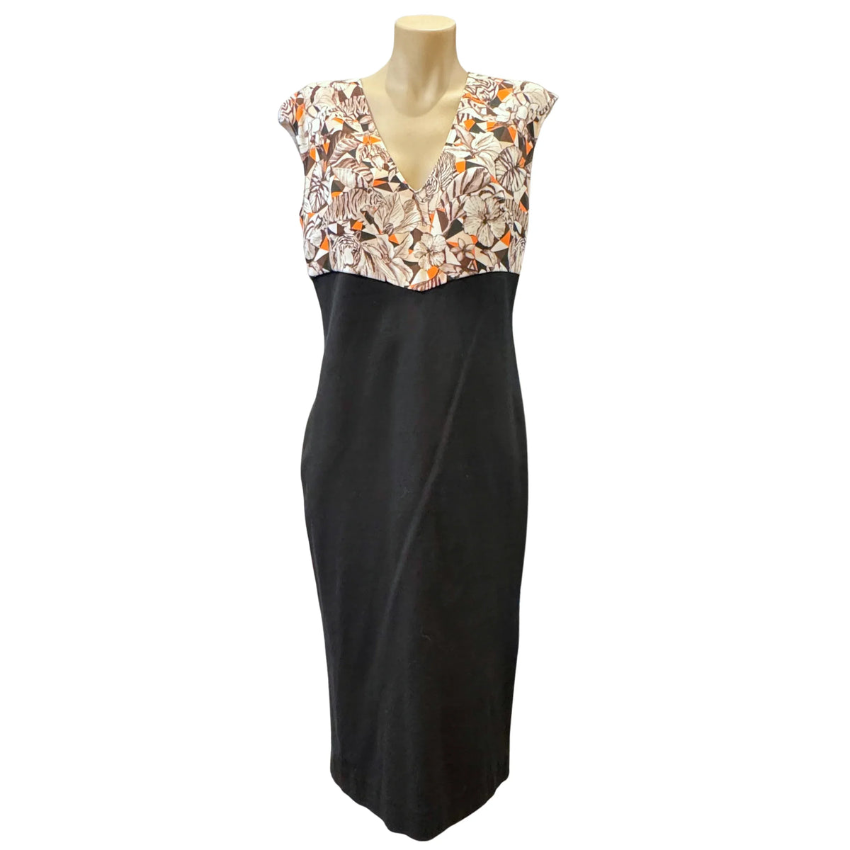 Roberto Cavalli Floral Print V-Neck Cap Sleeve Midi Dress Size 44 - Lost Designer