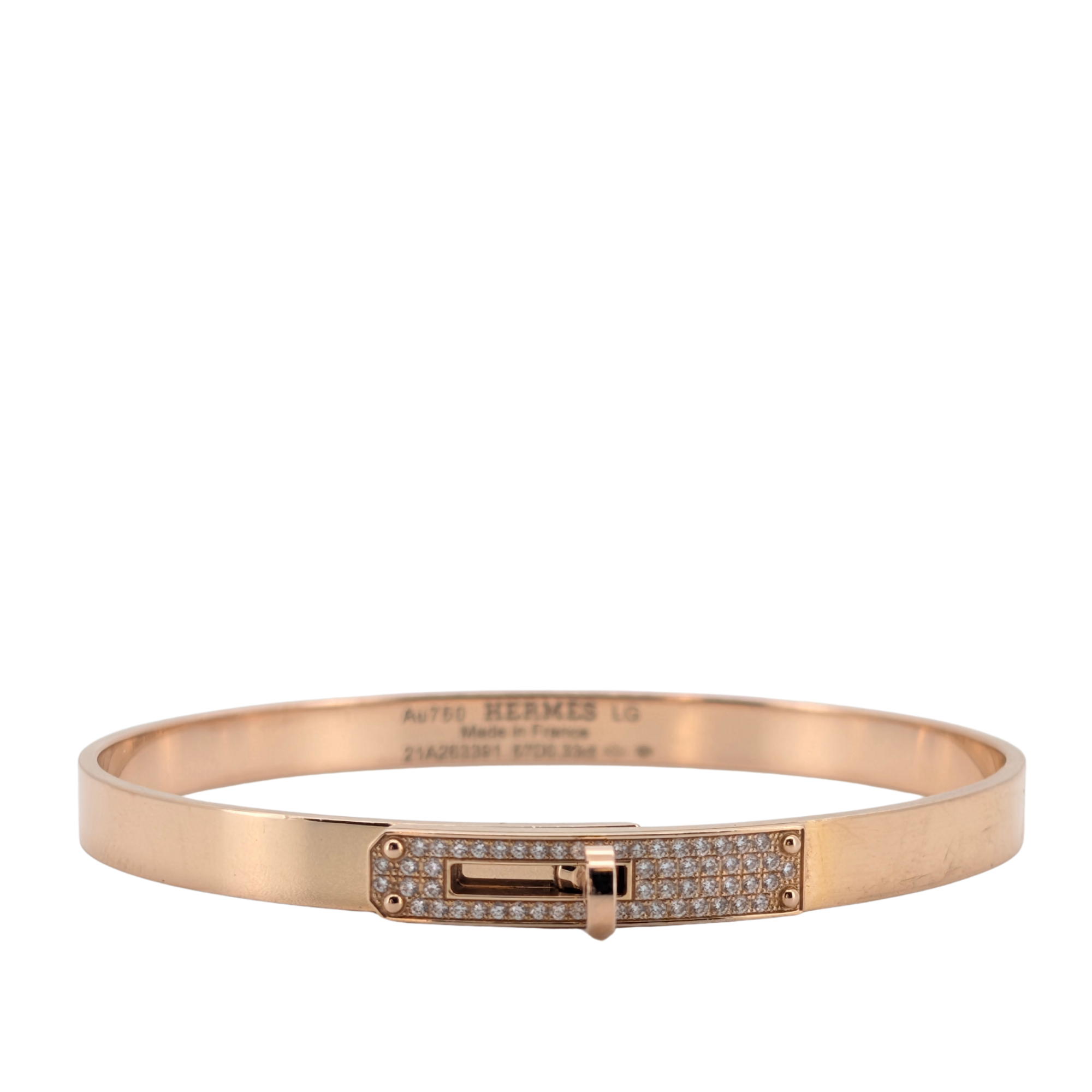 Hermes Kelly Diamond Bracelet Bangle Small LG In 18k Rose Gold