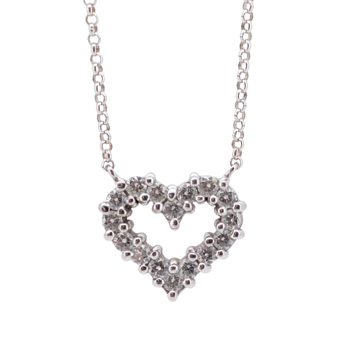 0.75Ct Natural Diamond Open Heart Pendant Necklace In 18K White Gold