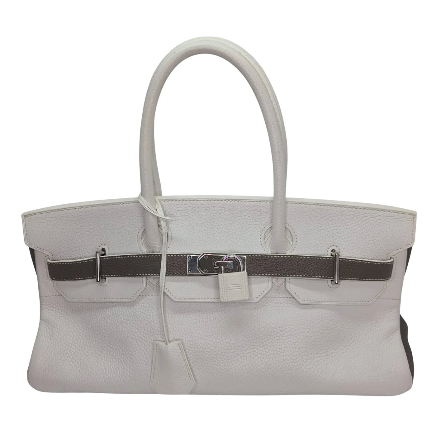 Hermès Birkin Shoulder 42 White Etoupe Clemence Palladium Hardware □J Stamp - Lost Designer