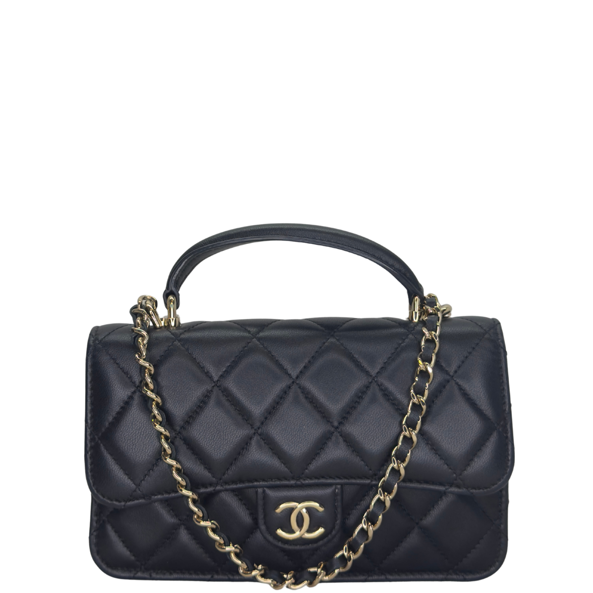 Chanel Top Handle Phone Holder on Chain Lambskin Black