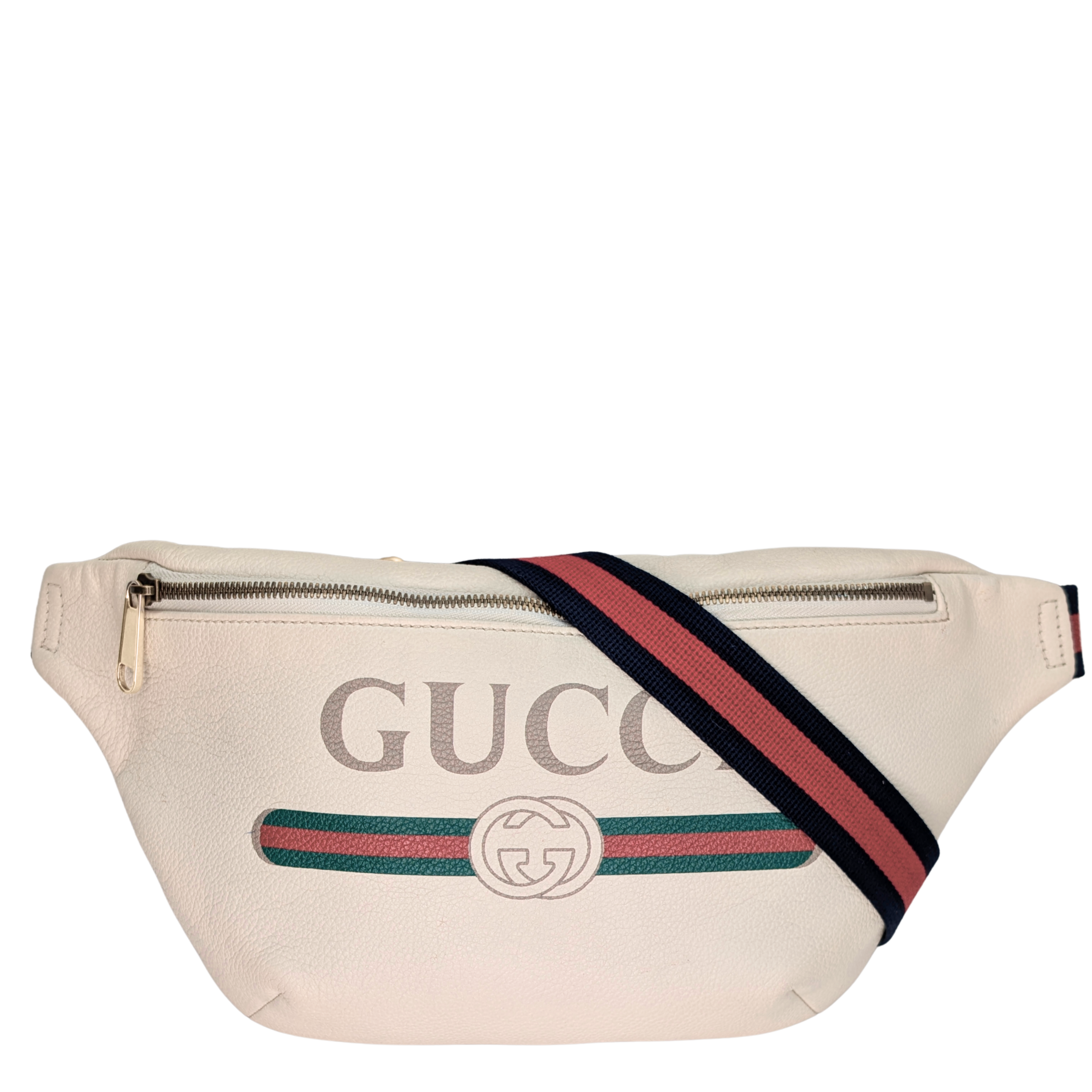 Gucci Grained Calfskin Logo Belt Bum Bag Beige