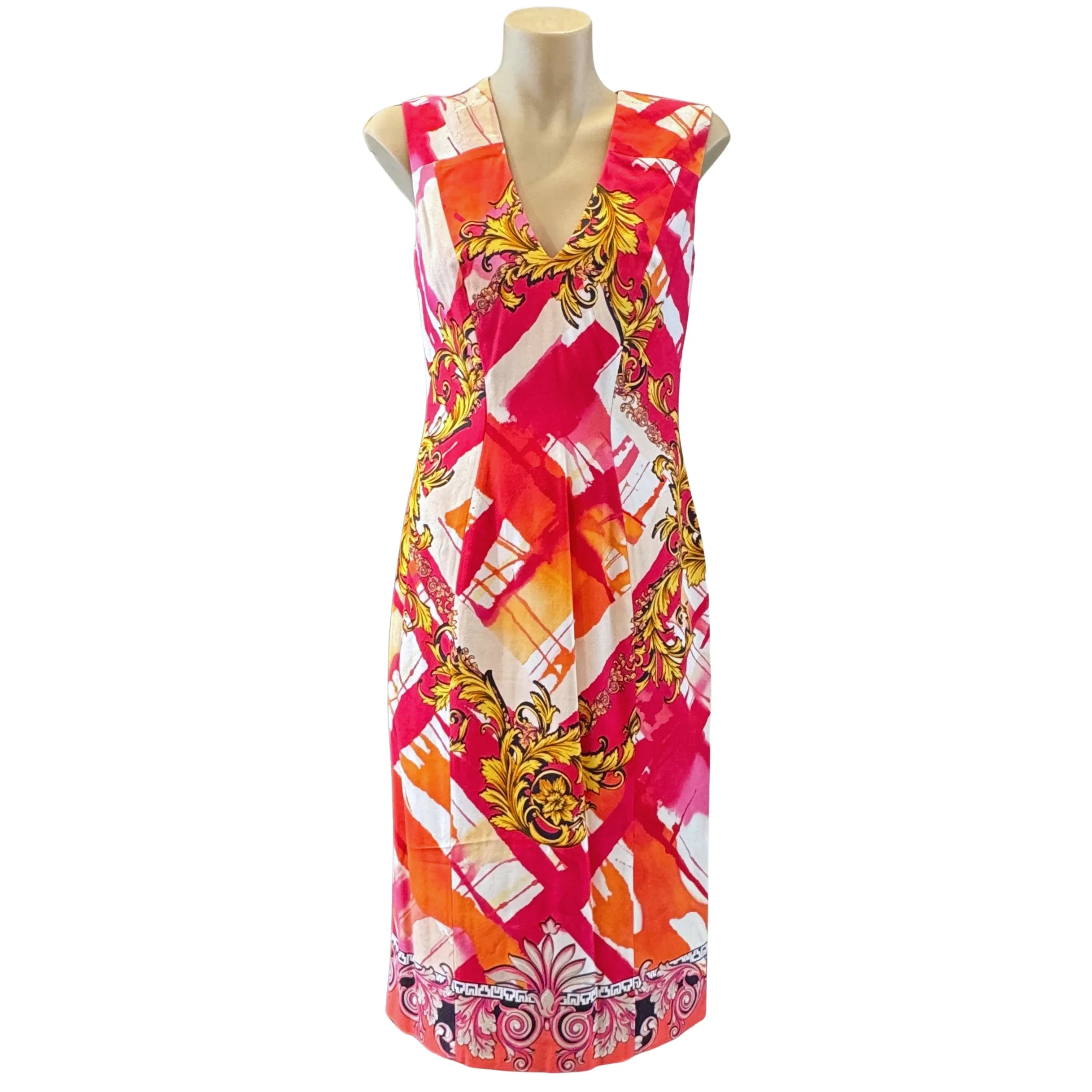 Versace Pink x Orange Baroque Print Sleeveless Dress Size 42 - Lost Designer