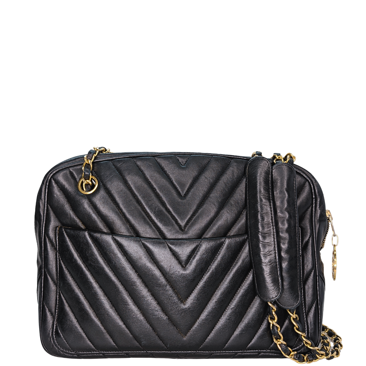 Chanel Vintage Chevron Quilted Camera Bag Black