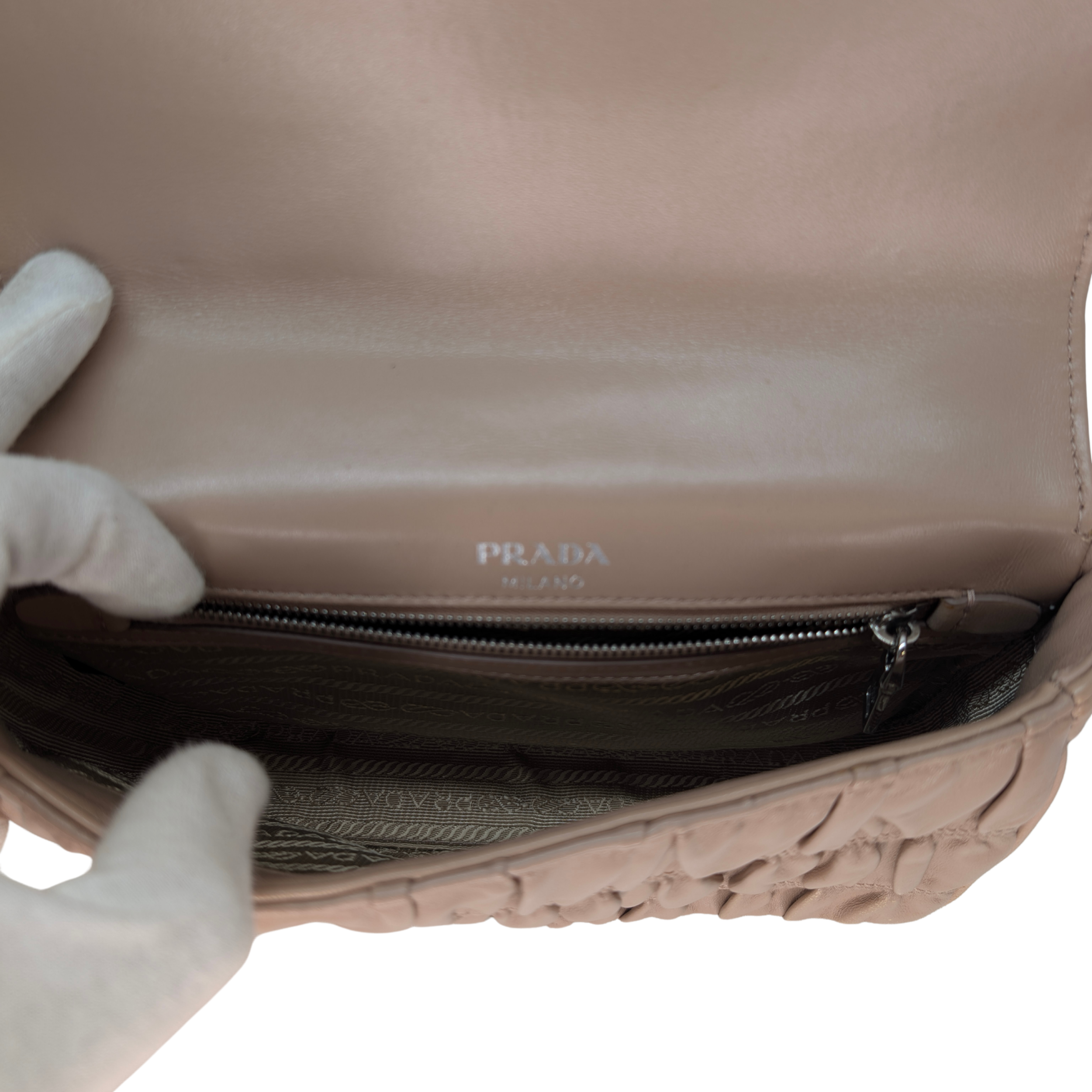 Prada Nappa Gaufre Chain Flap Crossbody Bag Taupe
