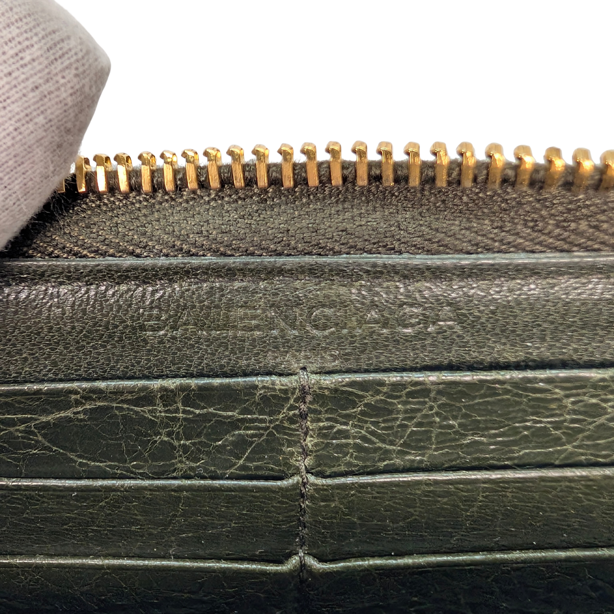 Balenciaga Zip Around Long Wallet Olive Green