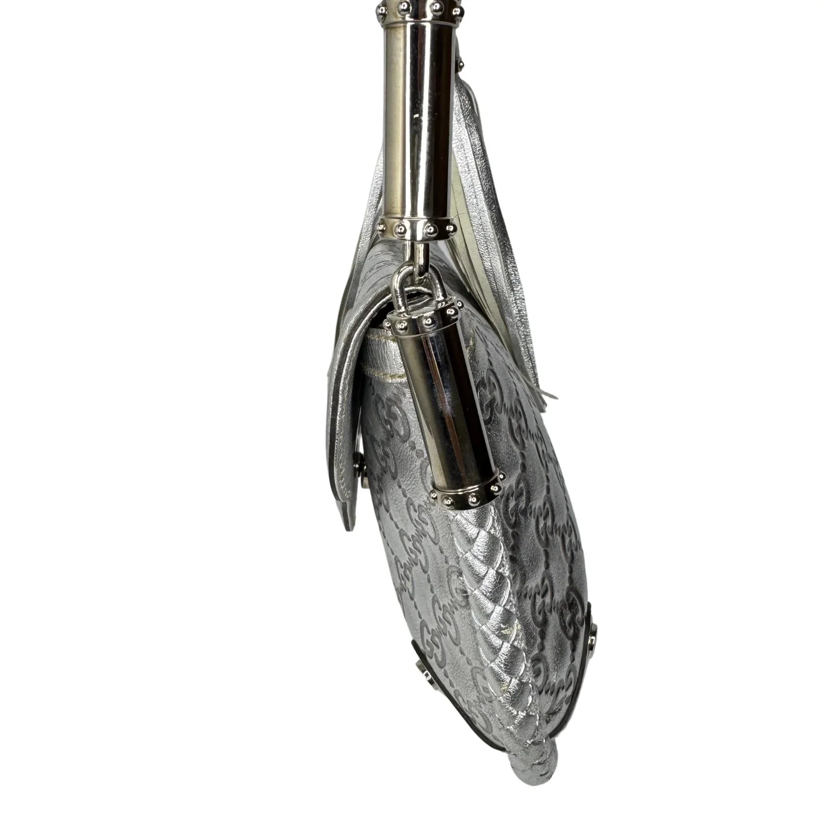 Gucci Guccissima Small Britt Tassel Shoulder Bag – Silver - Lost Designer