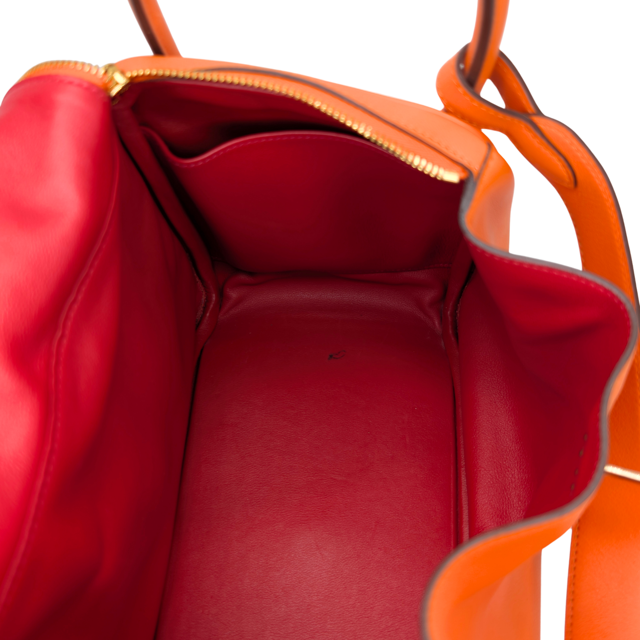 Hermes Lindy 30 جلد سويفت برتقالي أجهزة ذهبية X ختم