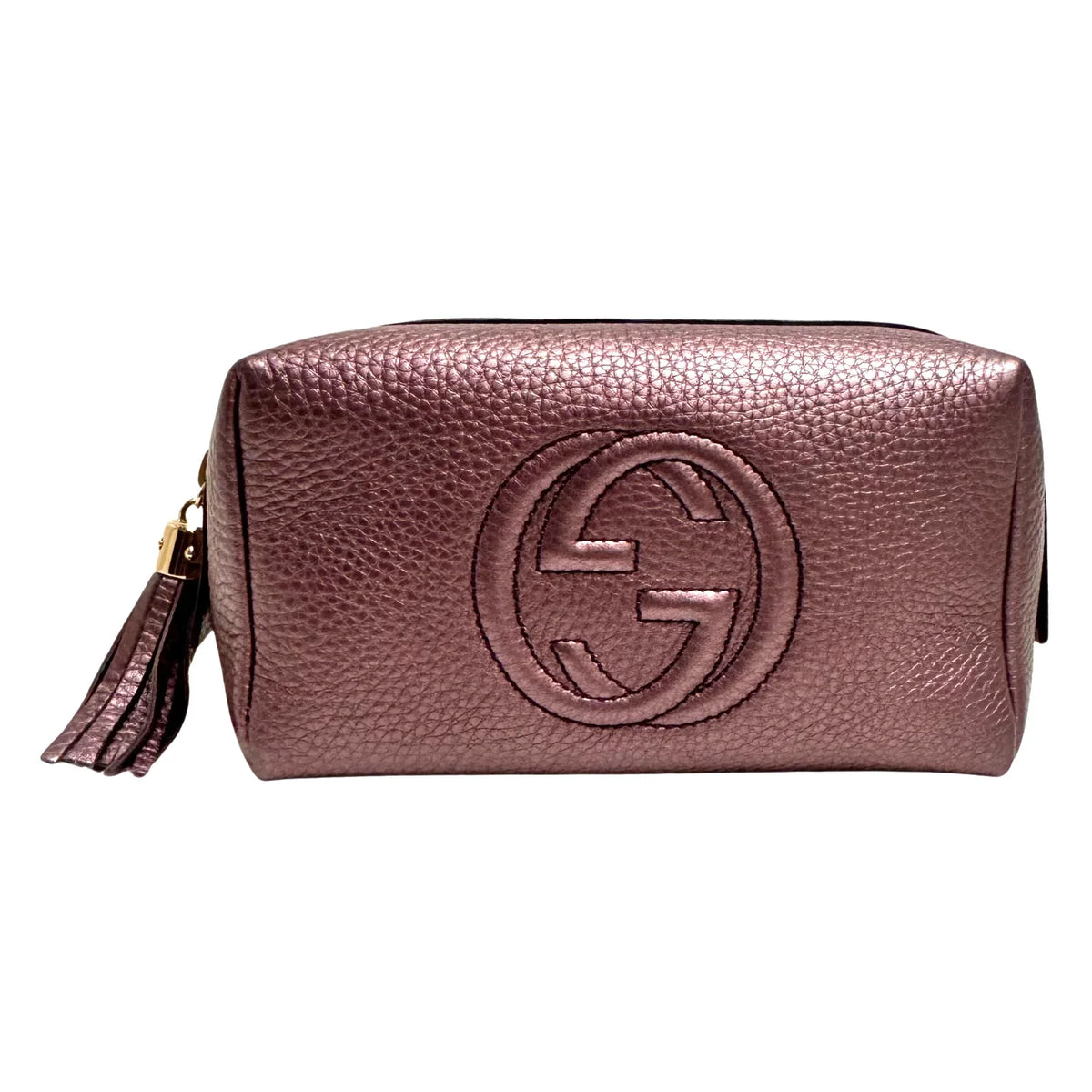 Gucci Soho Cosmetic Pouch in Rose Gold Pebbled Leather - Lost Designer
