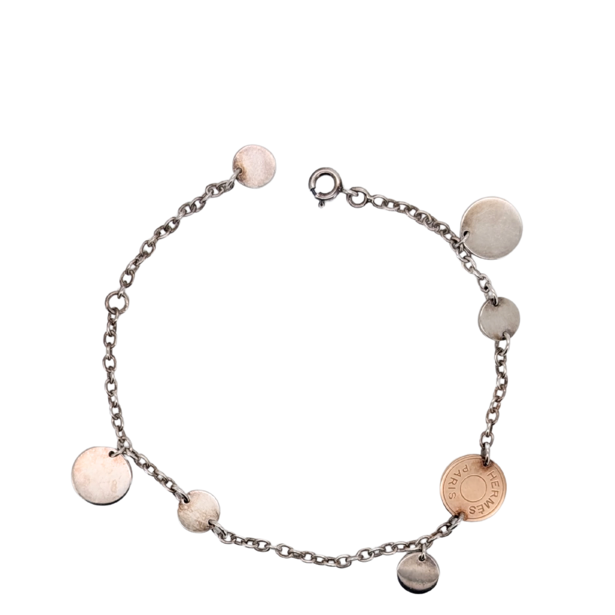 Hermes Confettis Ex-libris 18k Rose Gold & Silver Bracelet
