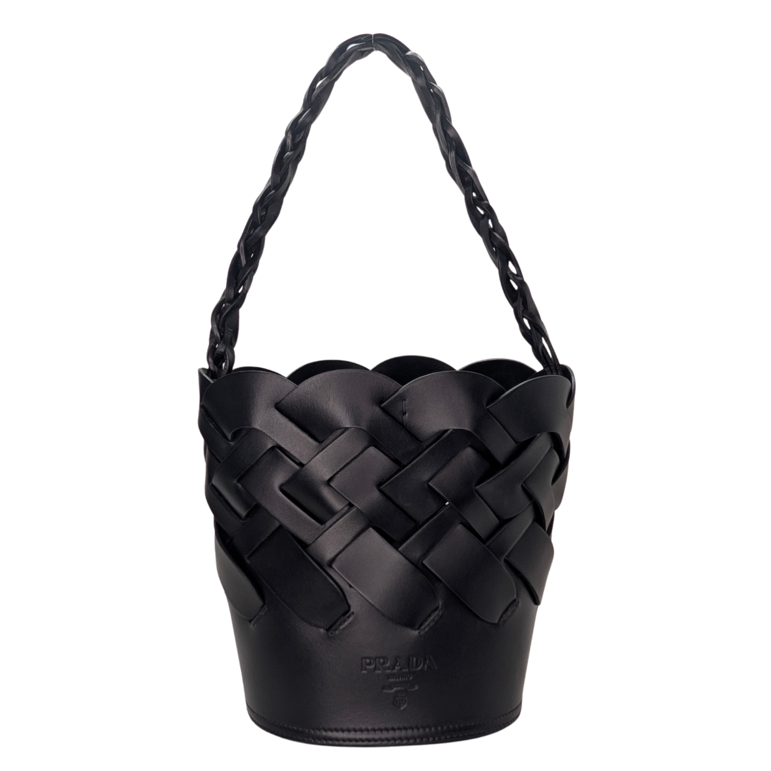 Prada Vitello Intrecciato Tress Bucket Bag Black