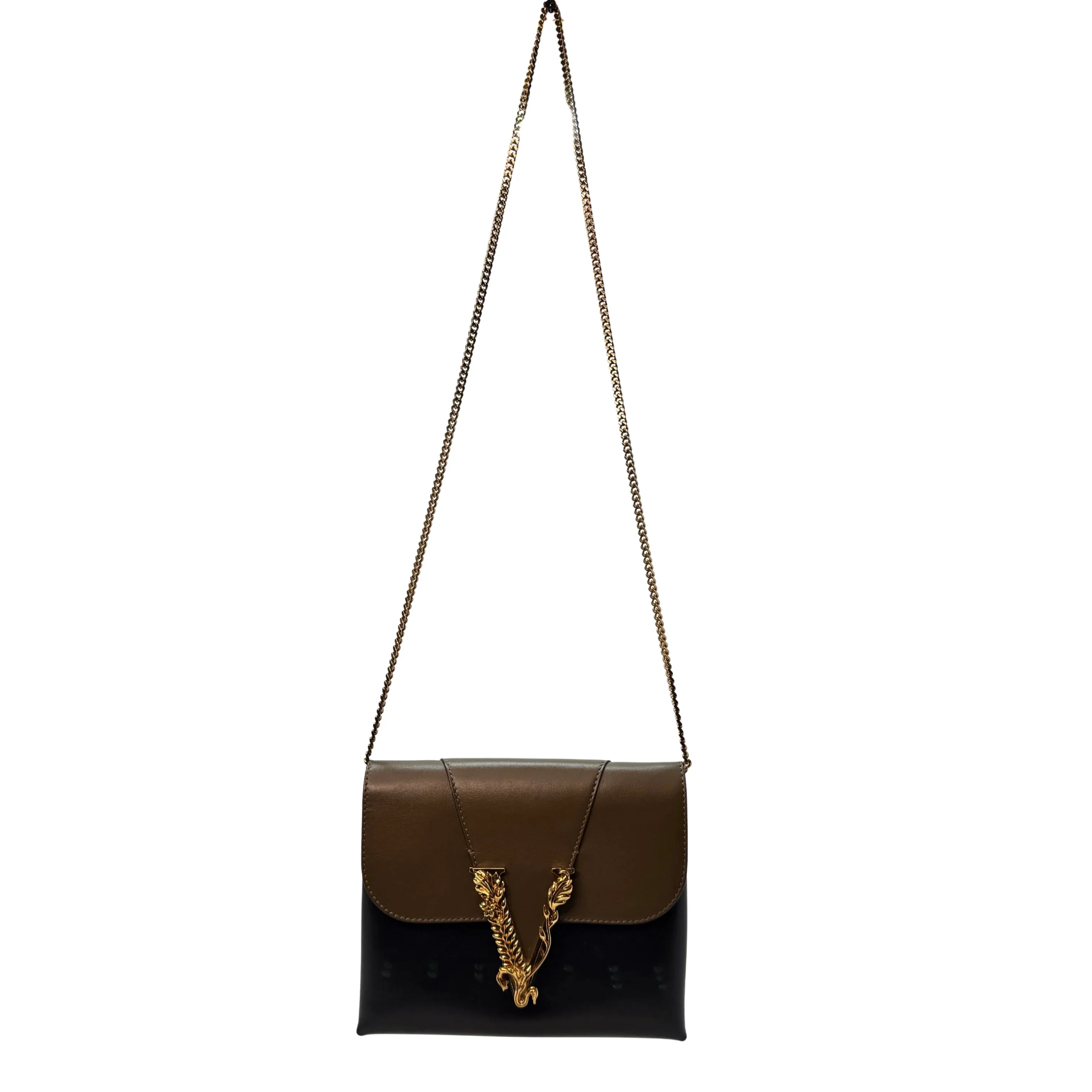 Versace Vitello Virtus Chain Clutch Brown/Black - Lost Designer