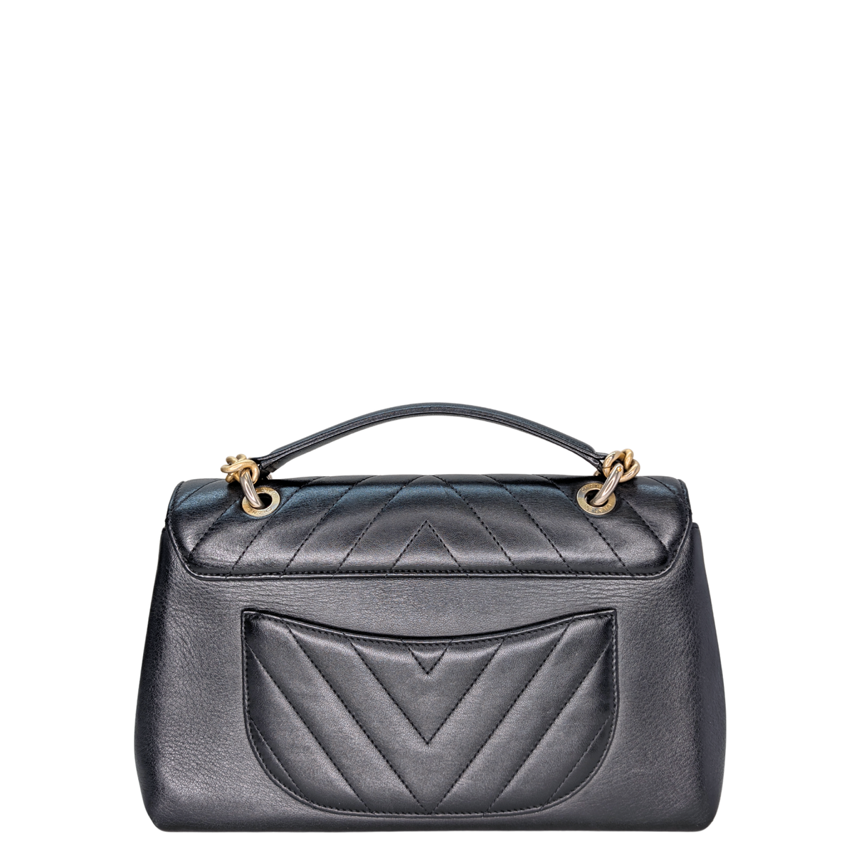 Chanel Chevron Lambskin Stitched Chain Top Handle Flap