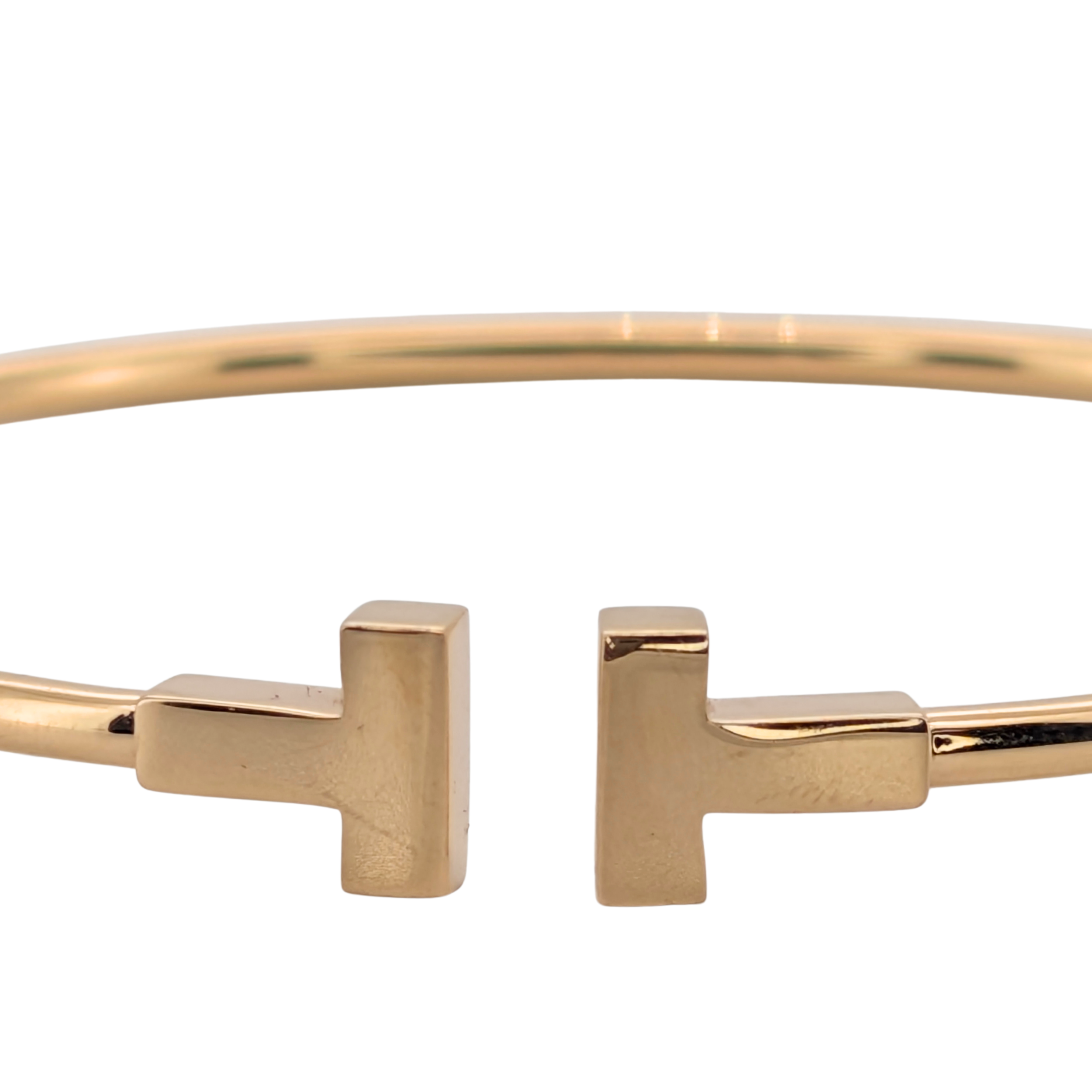 Tiffany & Co 18k Gold Narrow T Wire Bracelet Small