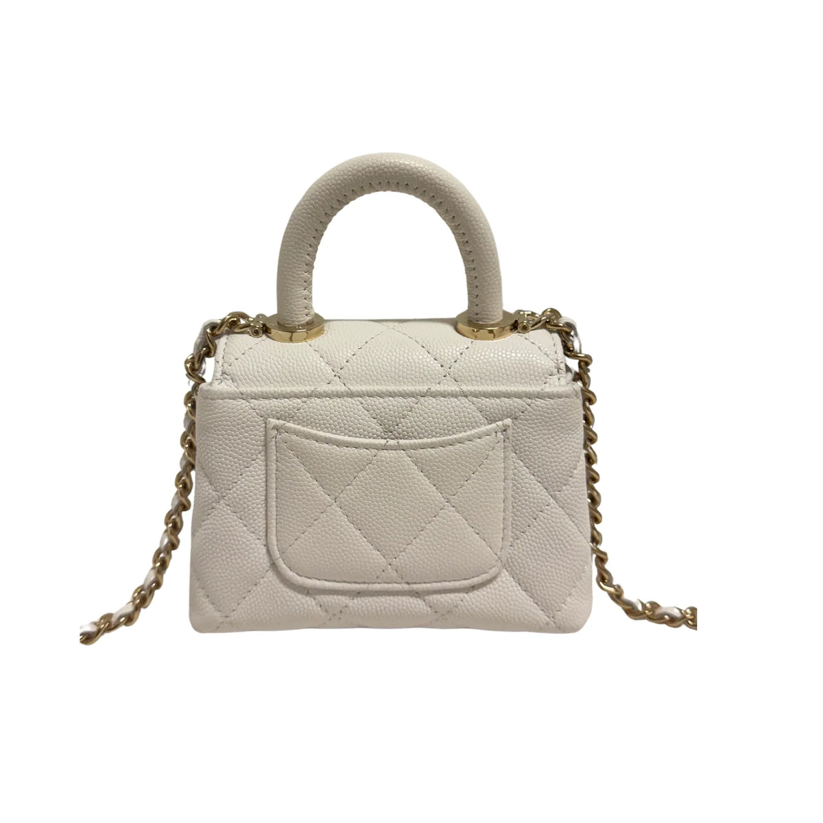 Chanel Micro Coco Handle Bag in White Caviar Leather - Lost Designer