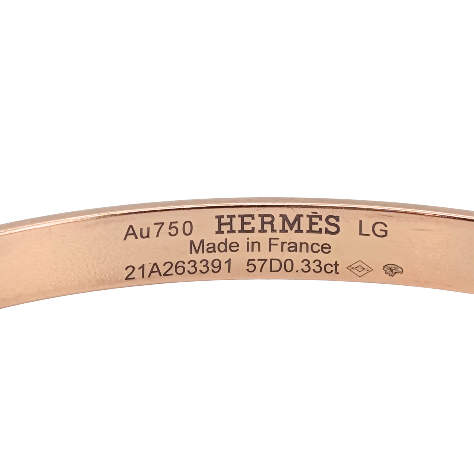 Hermes Kelly Diamond Bracelet Bangle Small LG In 18k Rose Gold