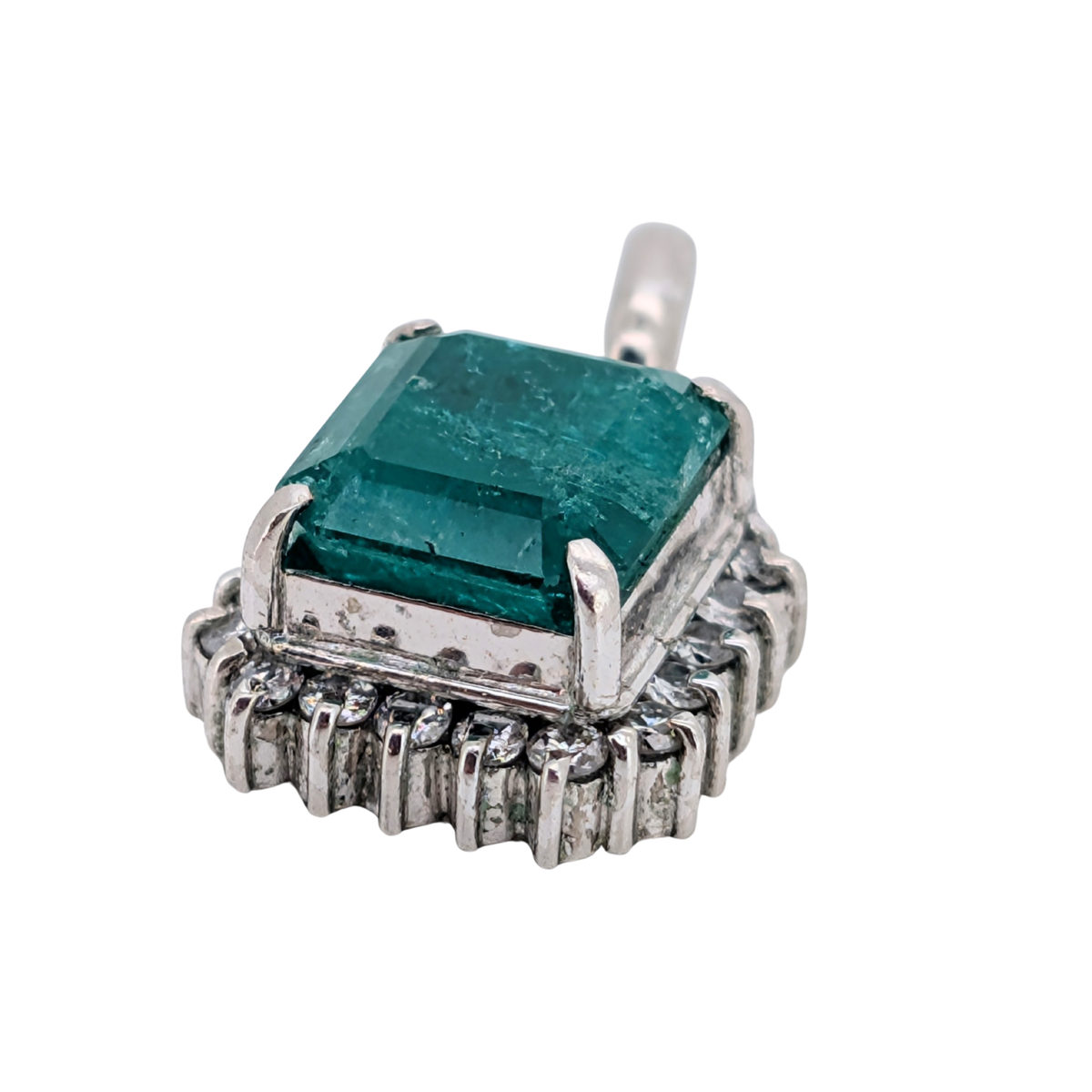 Platinum 2.00ct Emerald & Diamond Halo Pendant