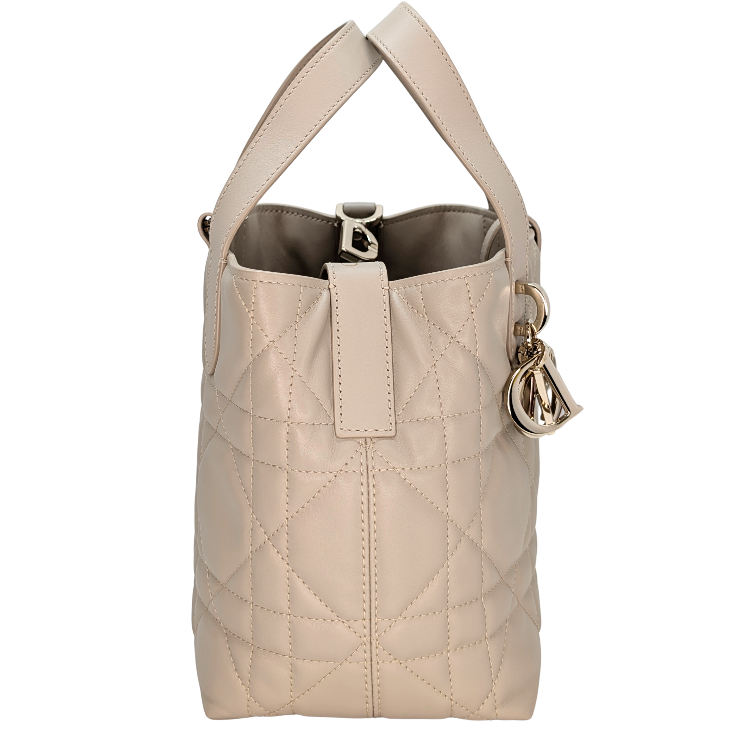Dior Small Toujours Tote Bag Macrocannage Calfskin Powder Beige