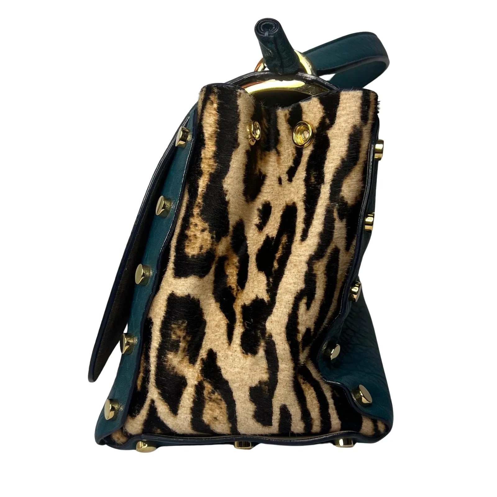 Jimmy Choo Lockett/XB Medium Bag – Teal Leather & Leopard Pony Hair - Lost Designer