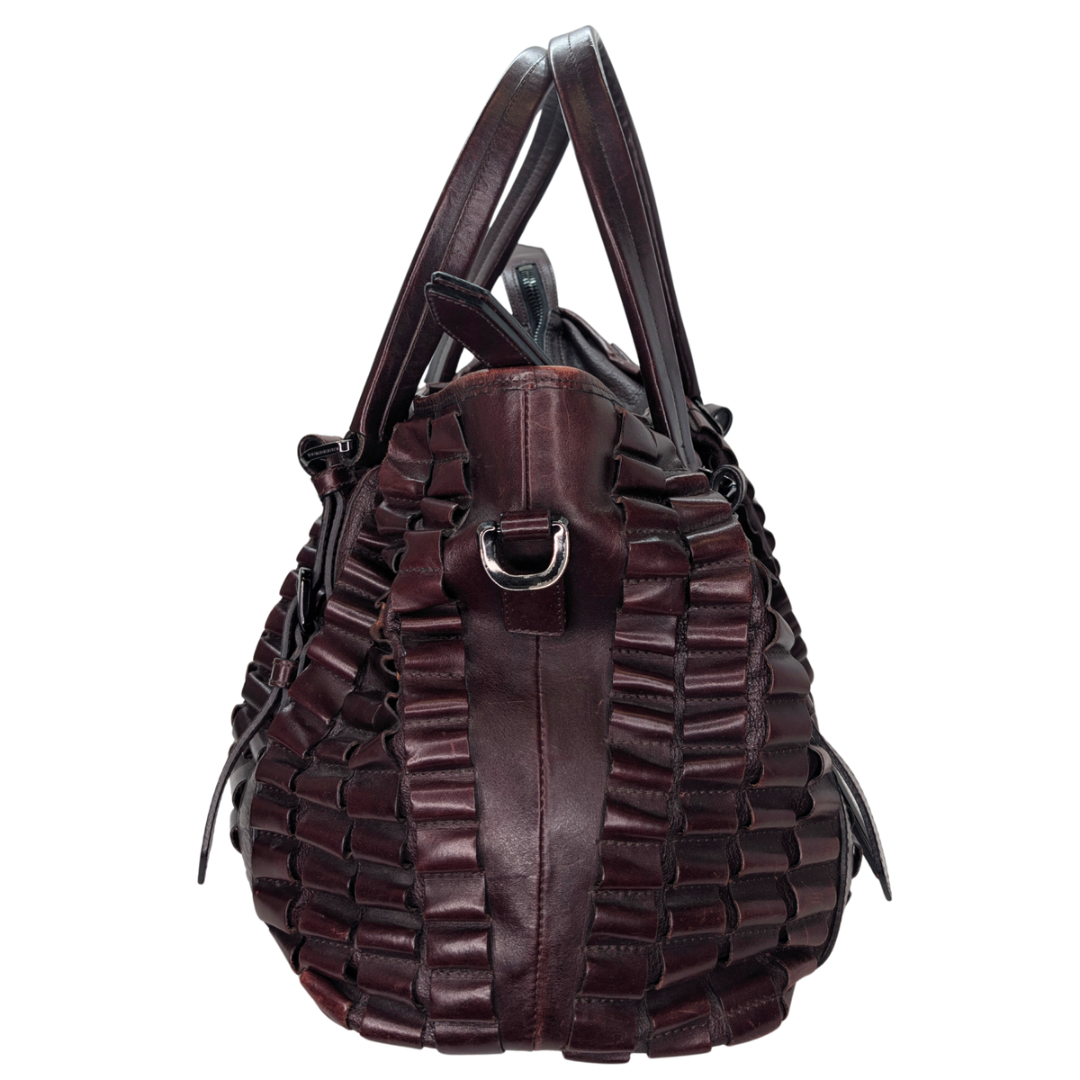 Burberry Leather Cartridge Pleat Tote Bag Burgundy