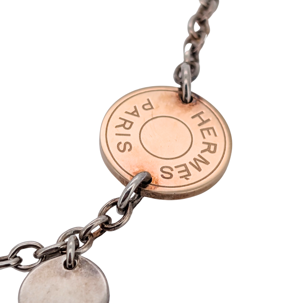 Hermes Confettis Ex-libris 18k Rose Gold & Silver Bracelet