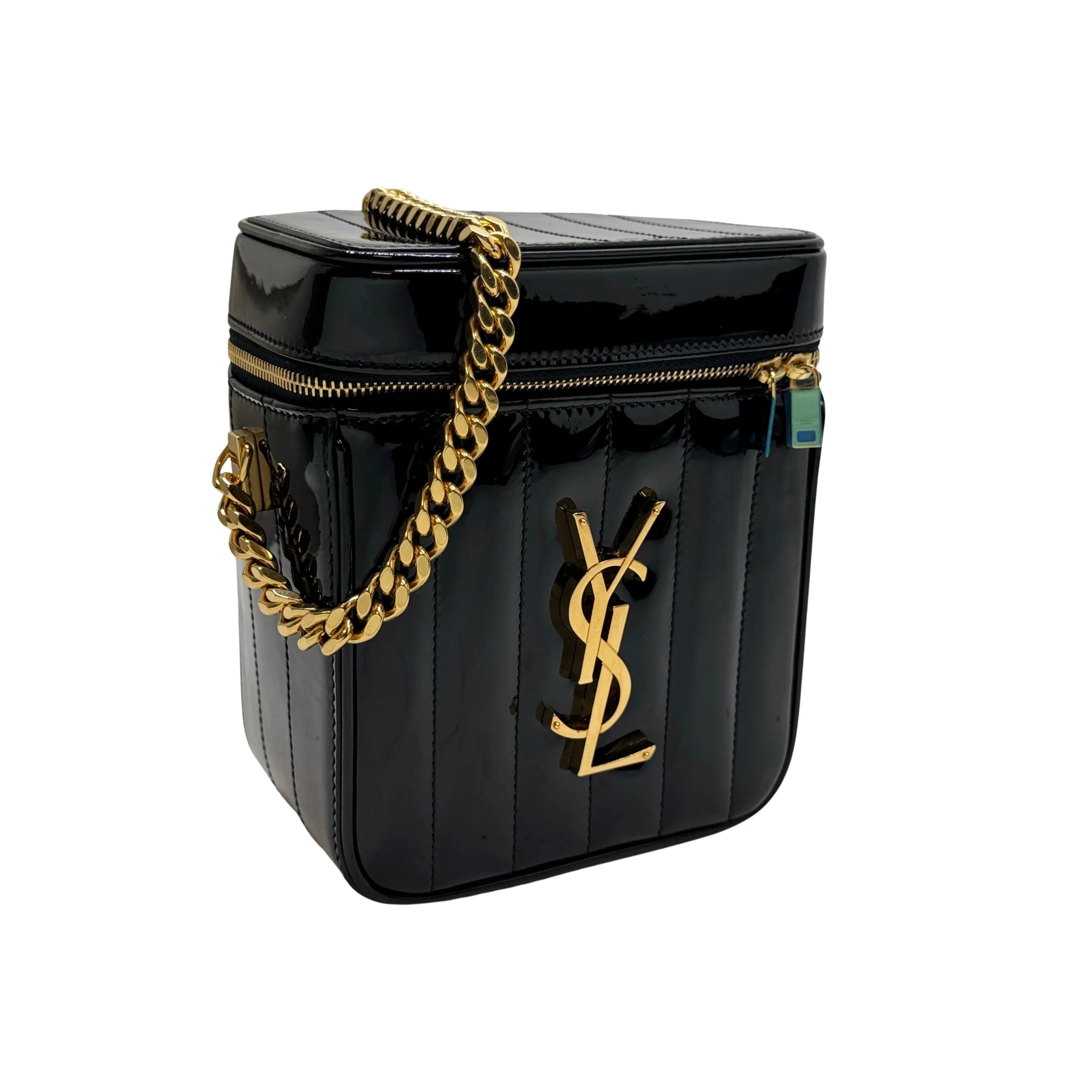 Saint Laurent Patent Matelasse Vicky Vanity Crossbody Bag Black - Lost Designer
