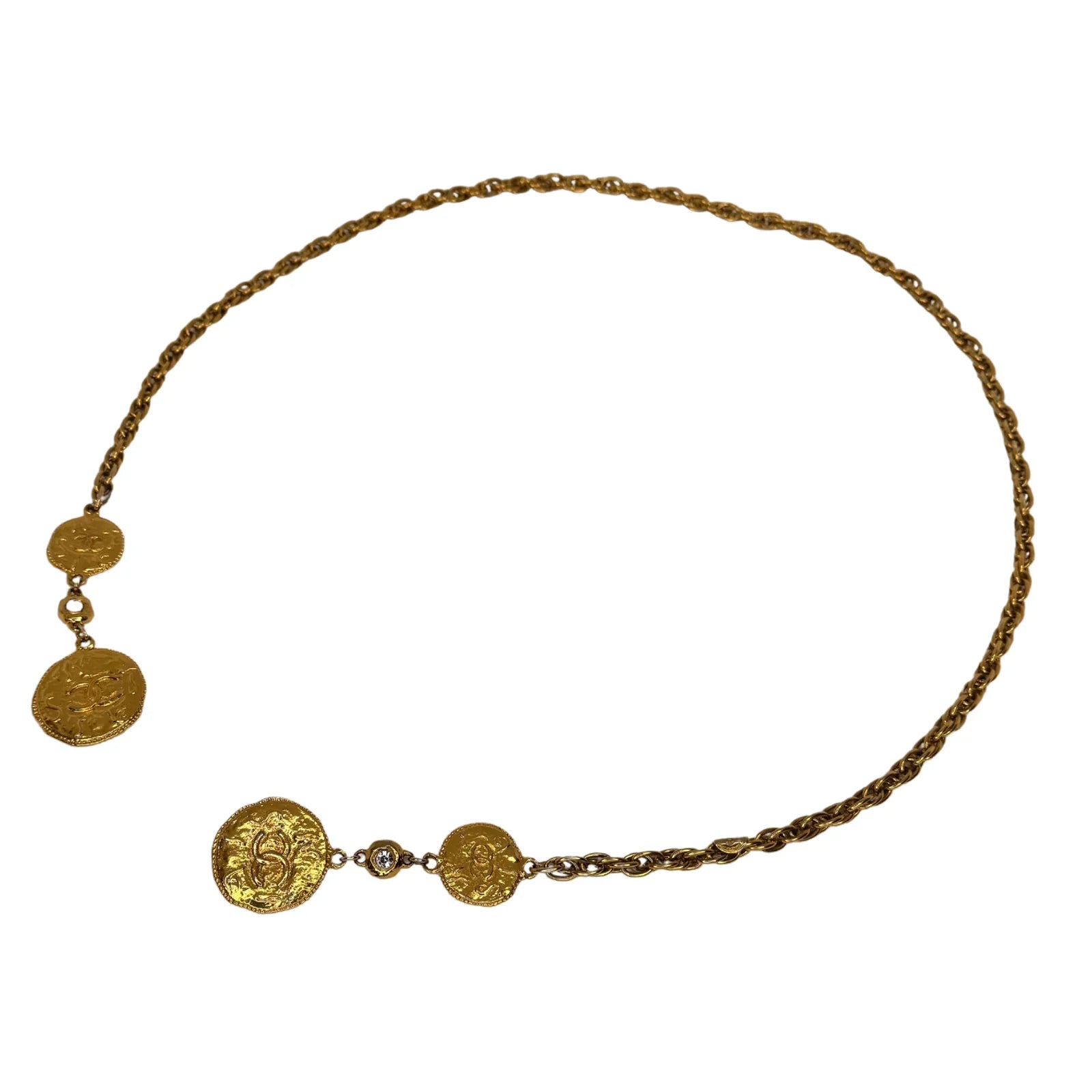 Chanel Gold Plated Hammered Medallions Charms Necklace / Belt - Lost Designer