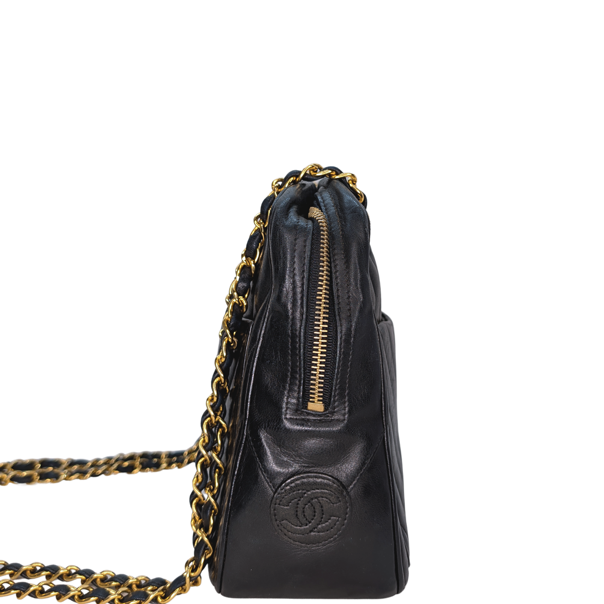 Chanel Vintage Chevron Quilted Camera Bag Black