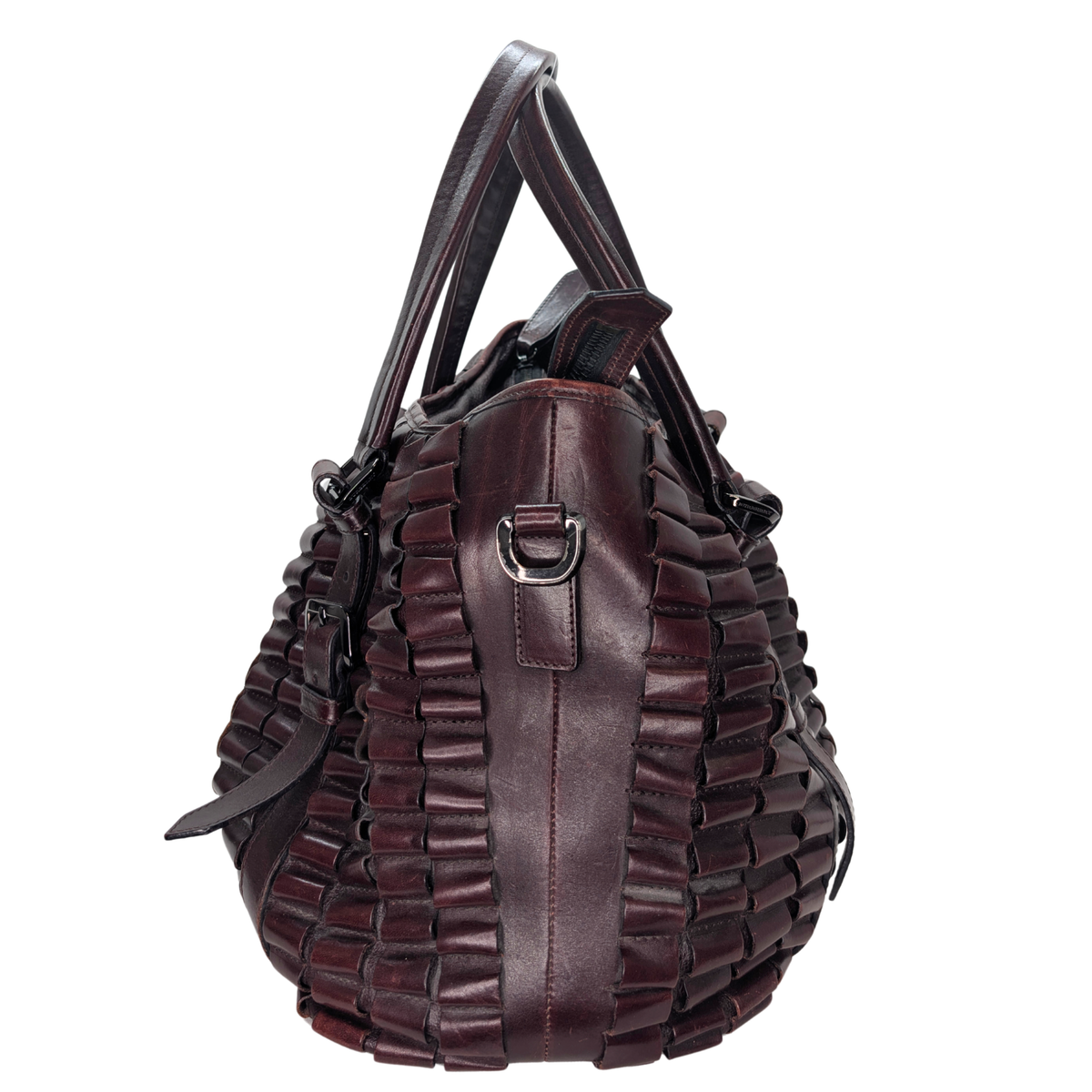 Burberry Leather Cartridge Pleat Tote Bag Burgundy