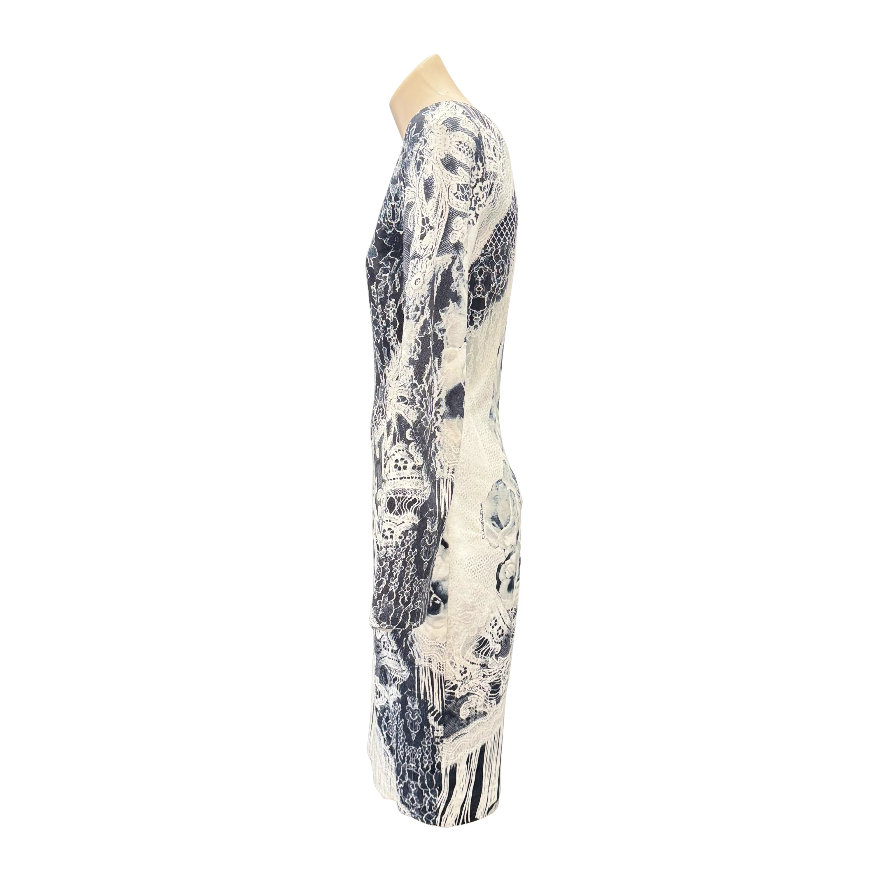 Roberto Cavalli Class Cavalli Floral Long Sleeve Dress 38 Black/White - Lost Designer