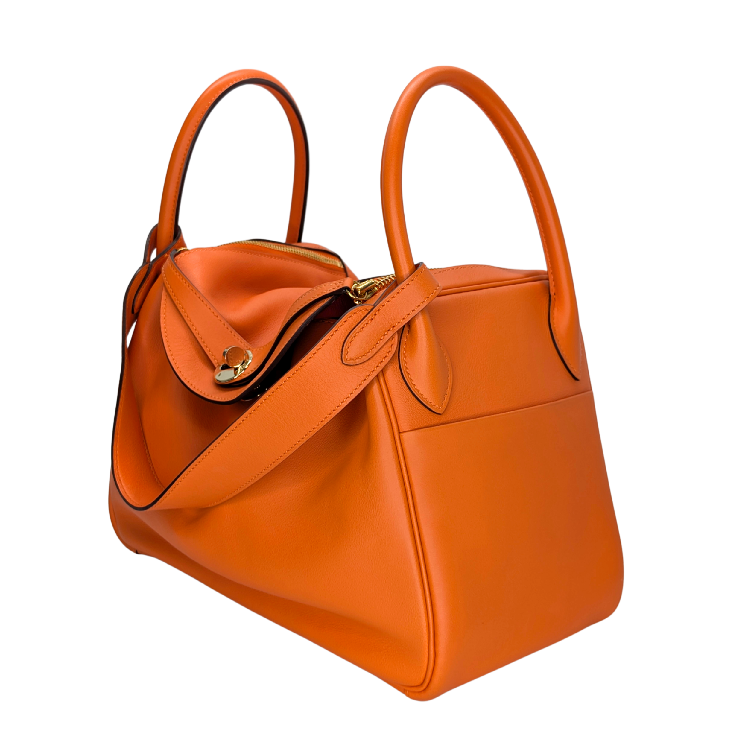 Hermes Lindy 30 جلد سويفت برتقالي أجهزة ذهبية X ختم