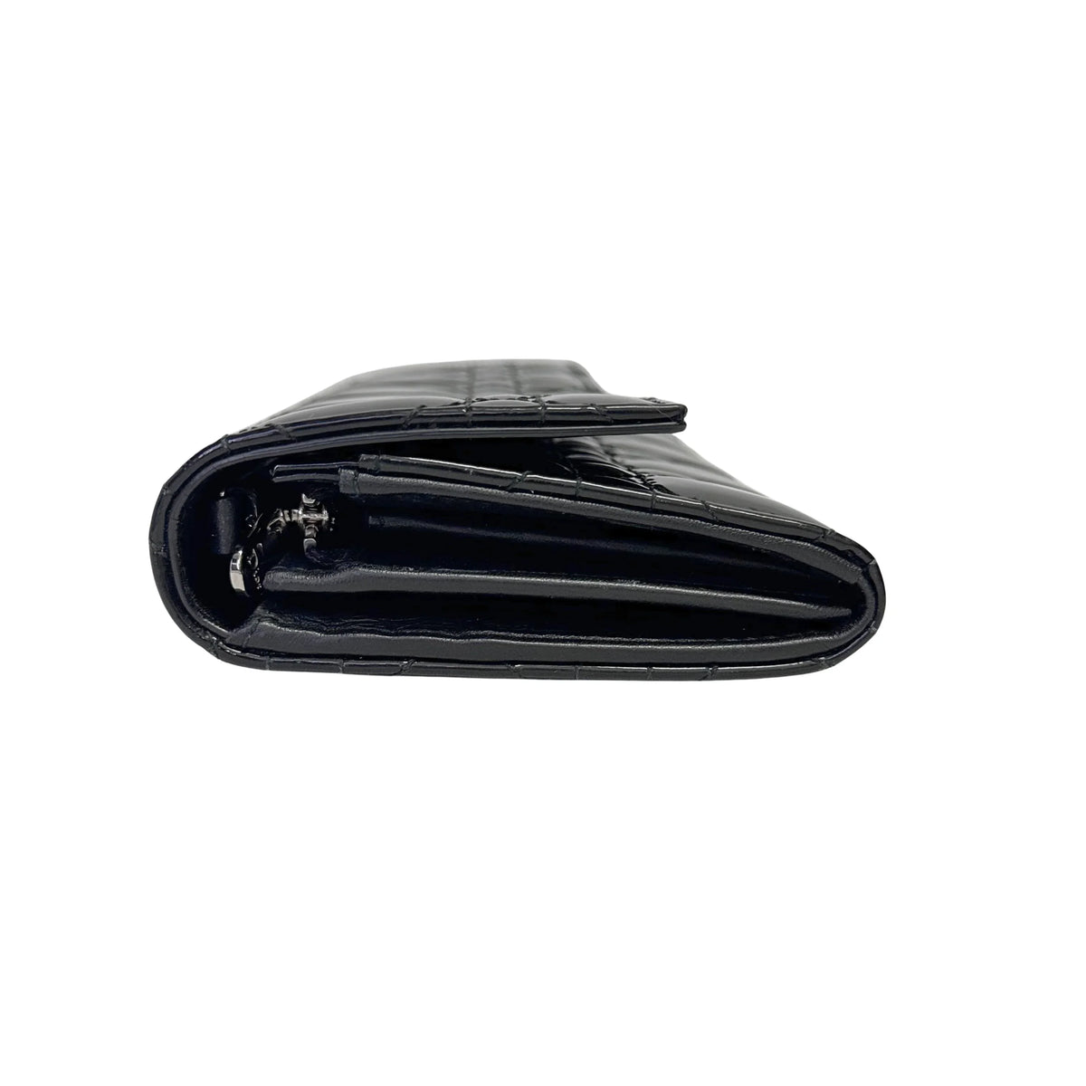 Dior Patent Leather Long Wallet With Chain Black - Lost Designer