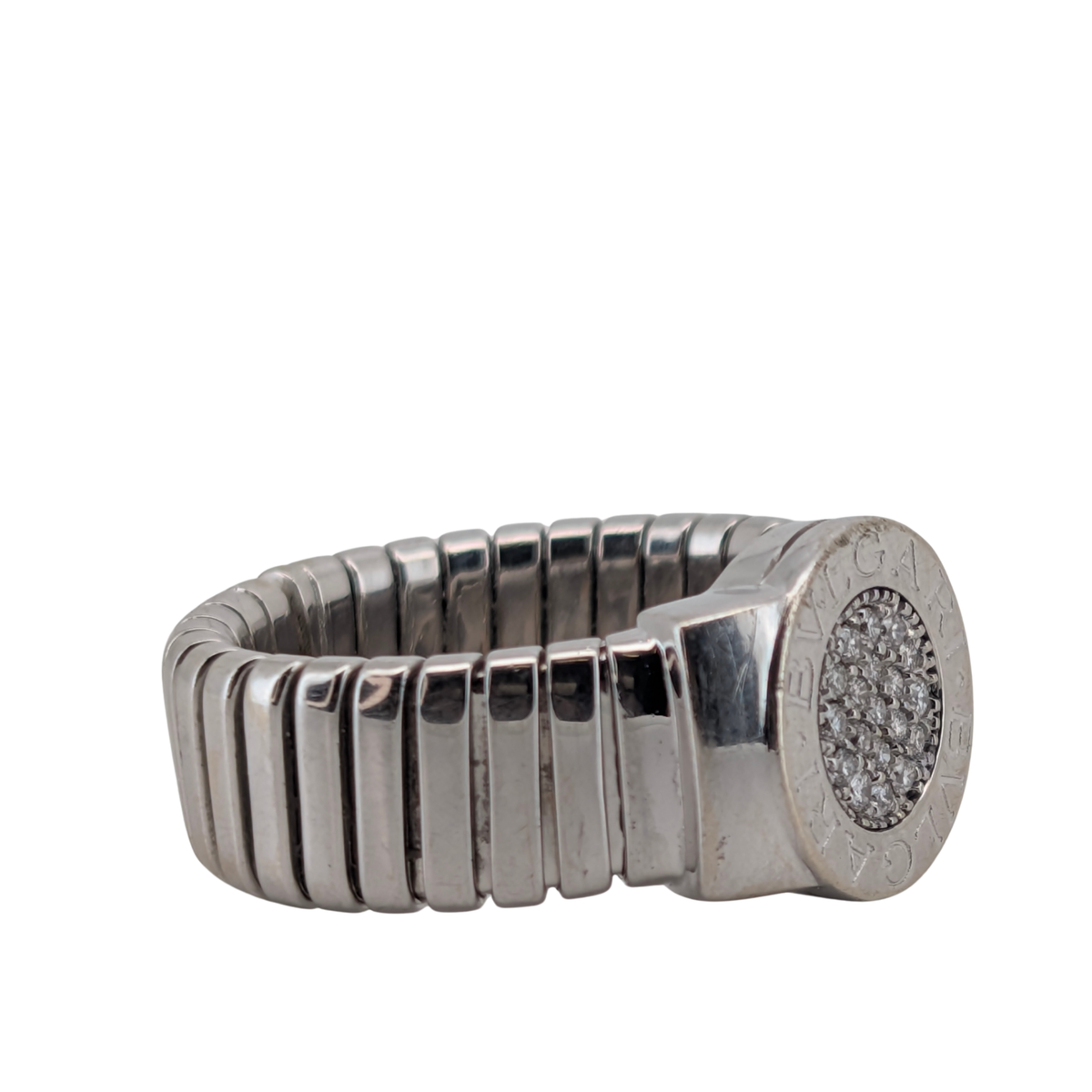 Bvlgari Tubogas Diamond Ring In 18K White Gold