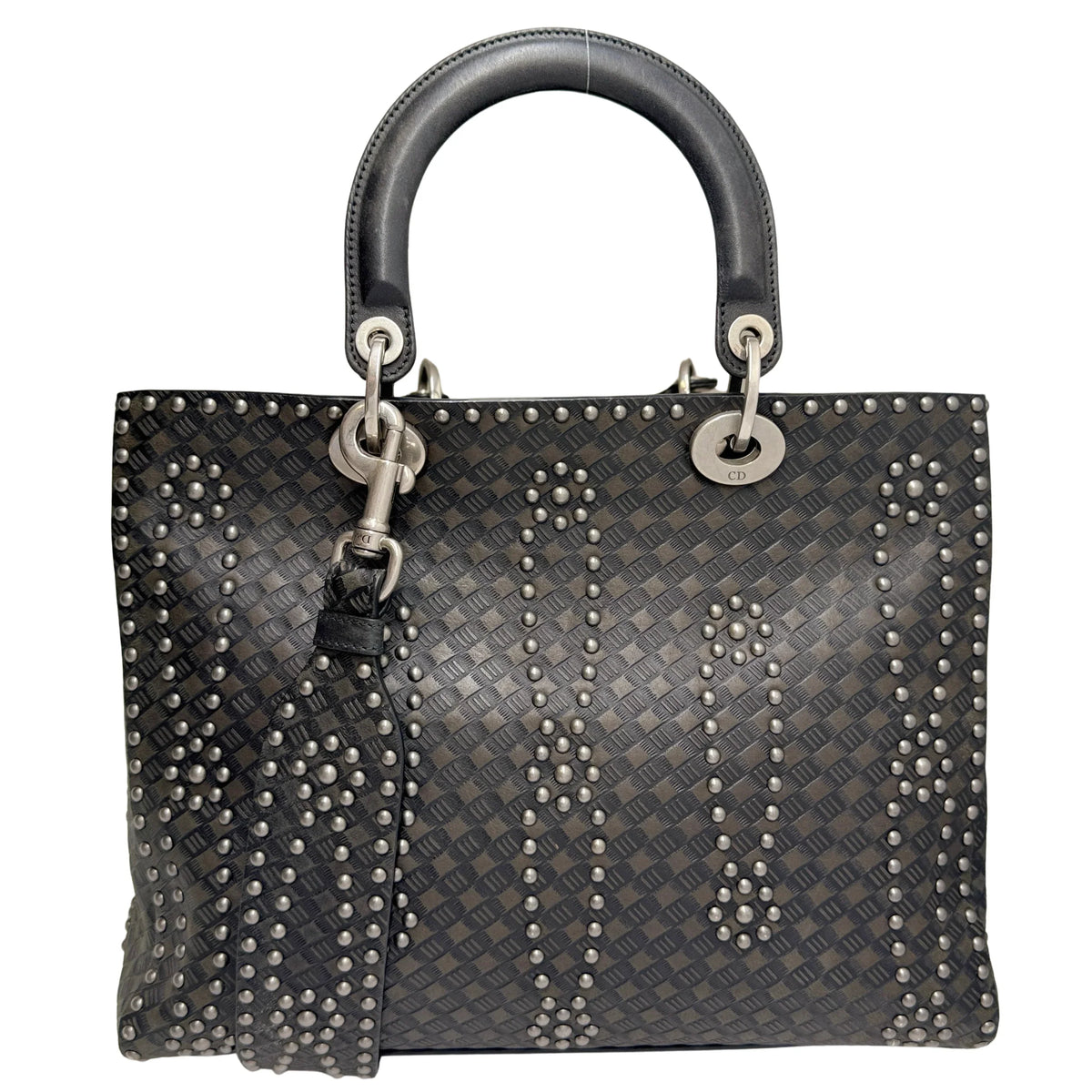 Christian Dior Large Lady Dior Studded Handbag Black - Lost Designer